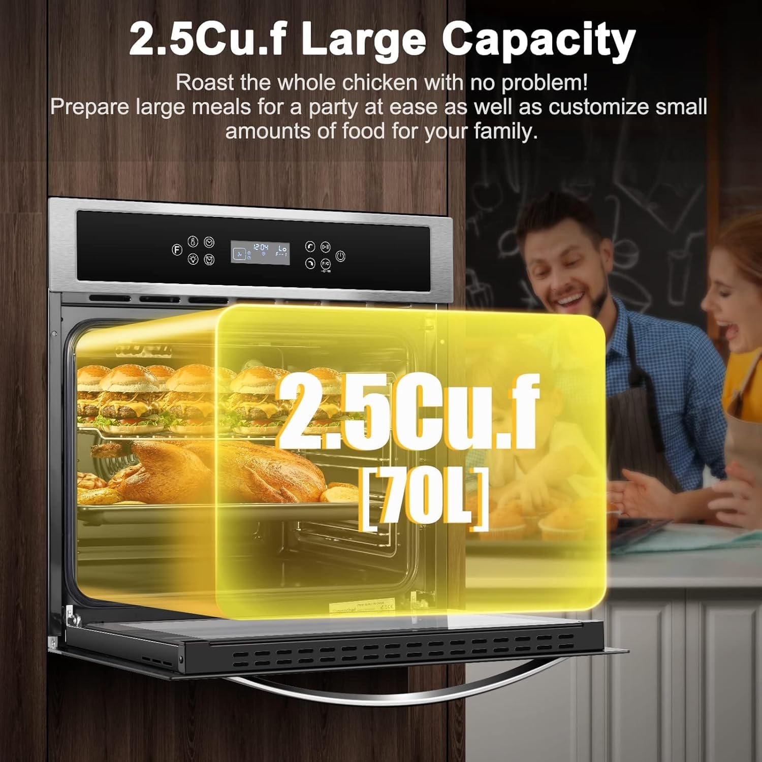 AMZCHEF 24" 2.5 Cu.ft. Built-in Electric Wall Oven with 8 Cooking Functions