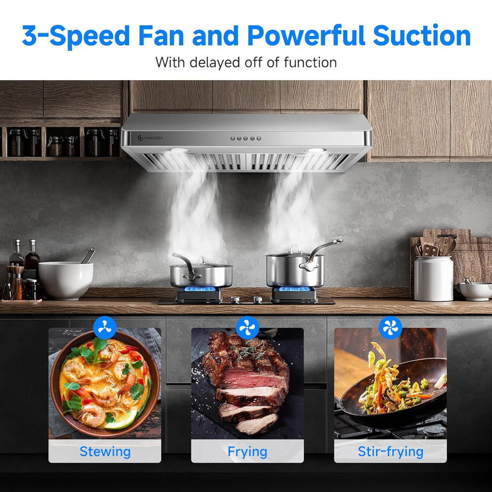 AMZCHEF 30 Inch Under Cabinet Range Hood with Button Control