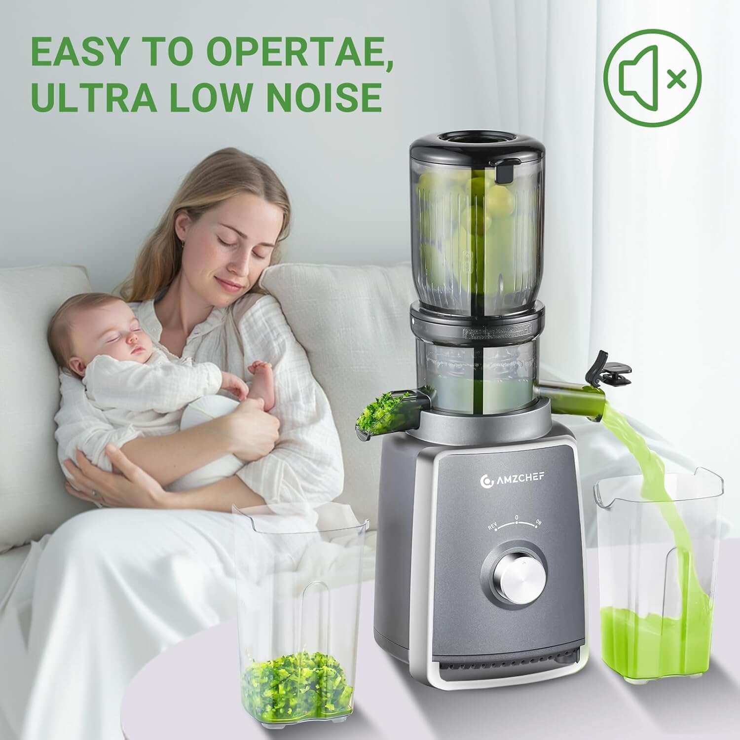 AMZCHEF Cold Press Juicer Machines 4.5-inch Wide Feeding Chute