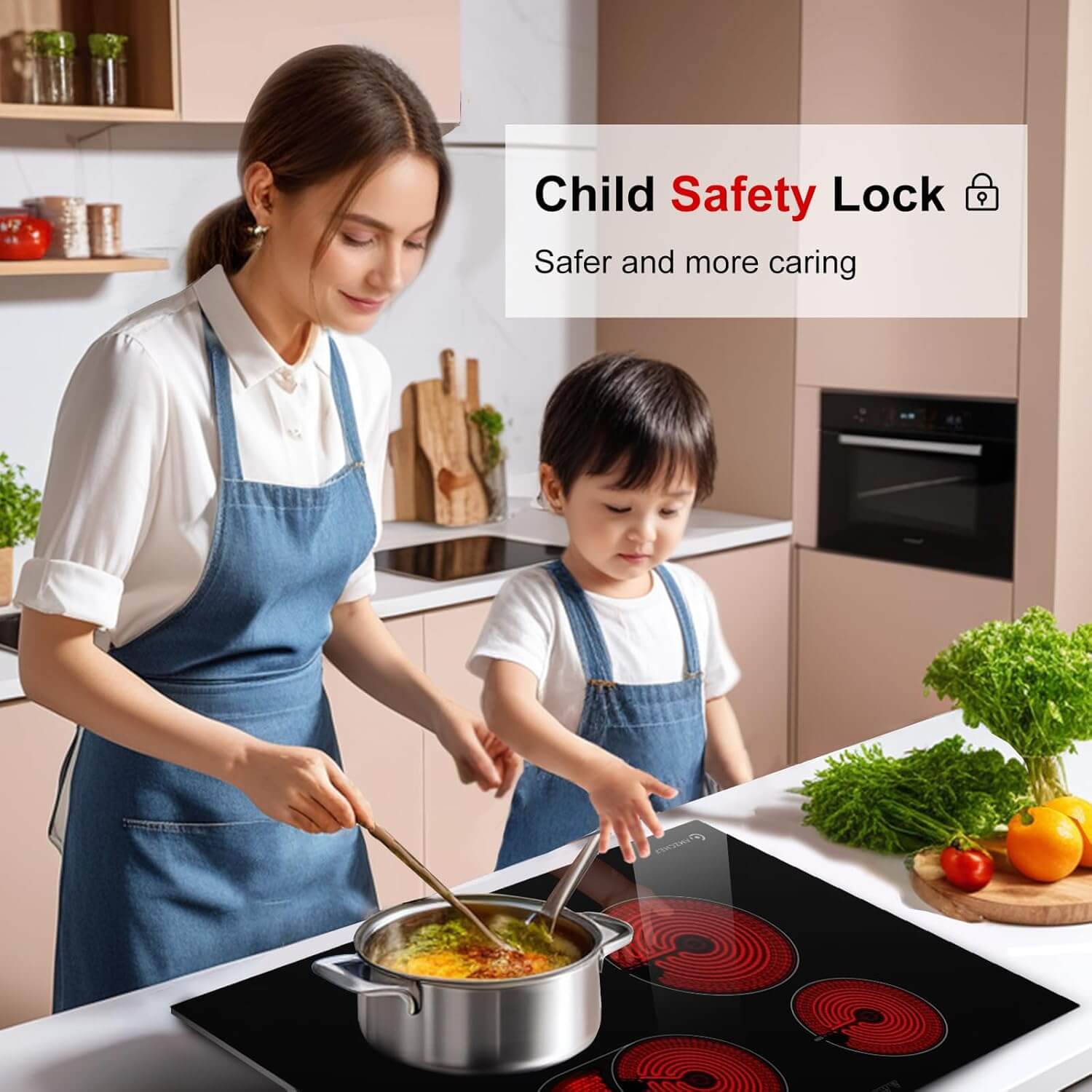 AMZCHEF Induction Range 30 Inch Built-in Countertop with 4 Burners 6700W