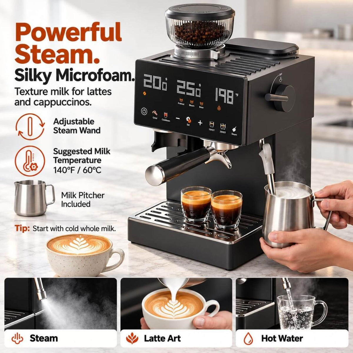 AMZCHEF Espresso Machine with Pre-Infusion