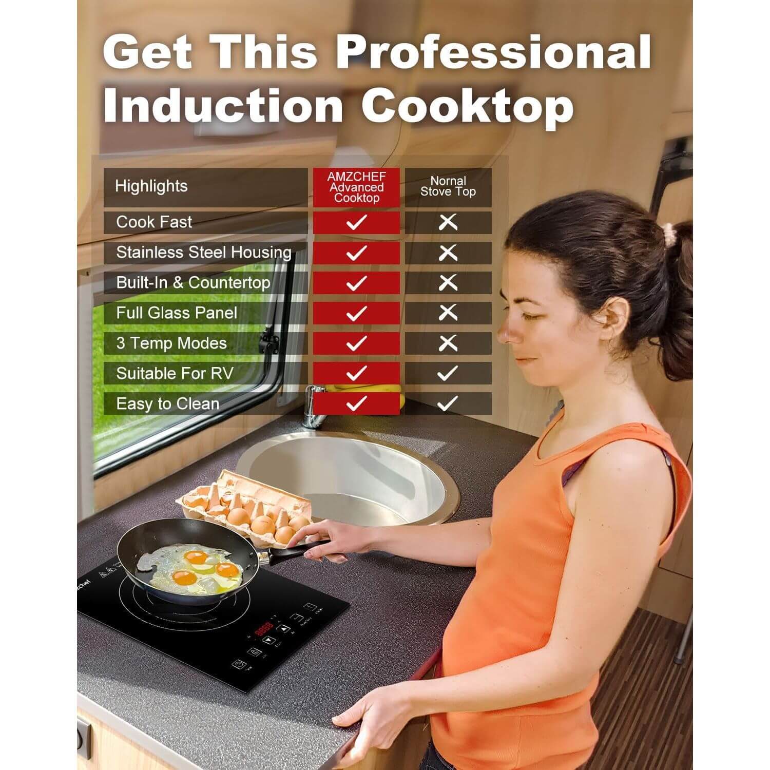 AMZCHEF Induction Cooktop Portable 1800W for RV
