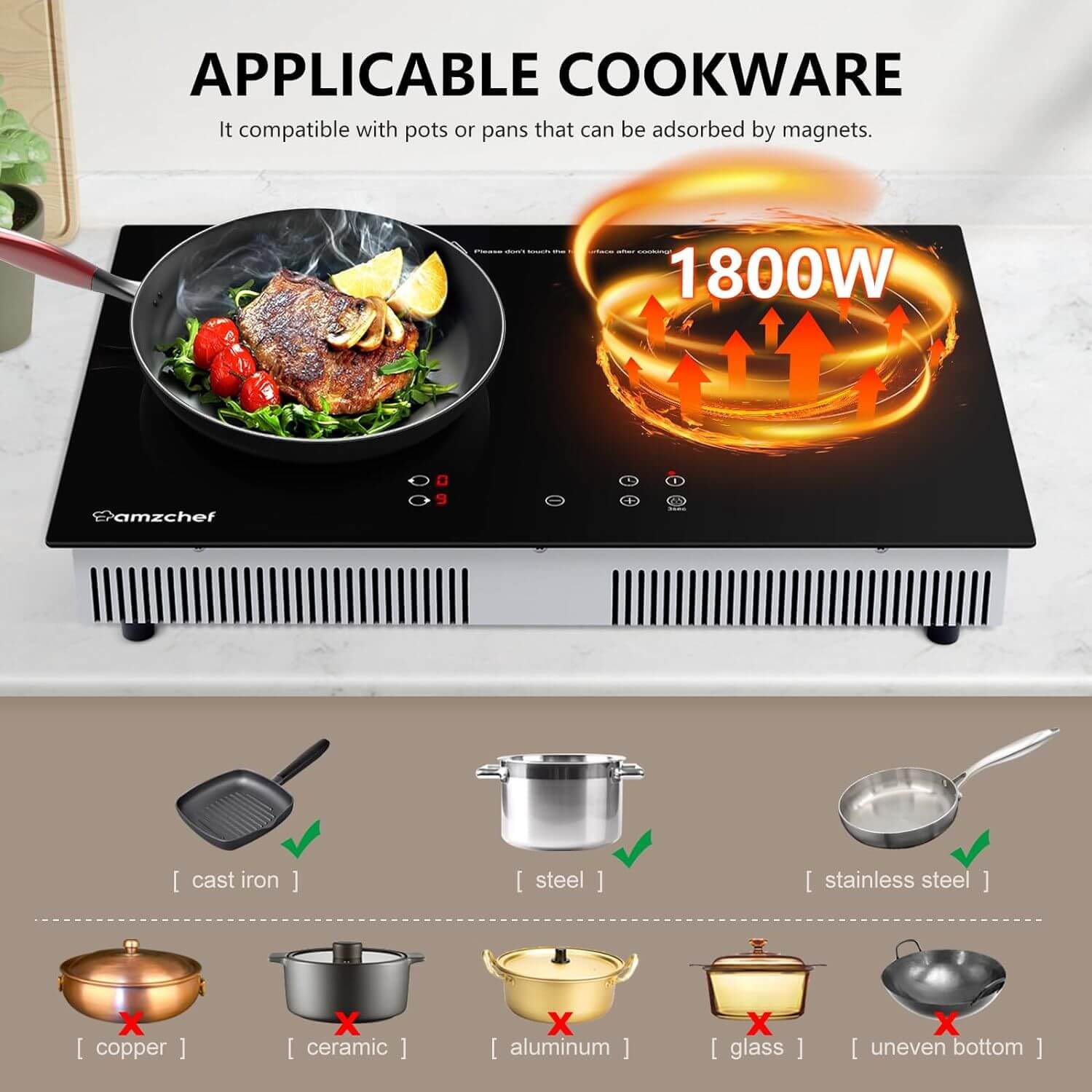 AMZCHEF Induction Stove Top 2 Burners 1800W for RV