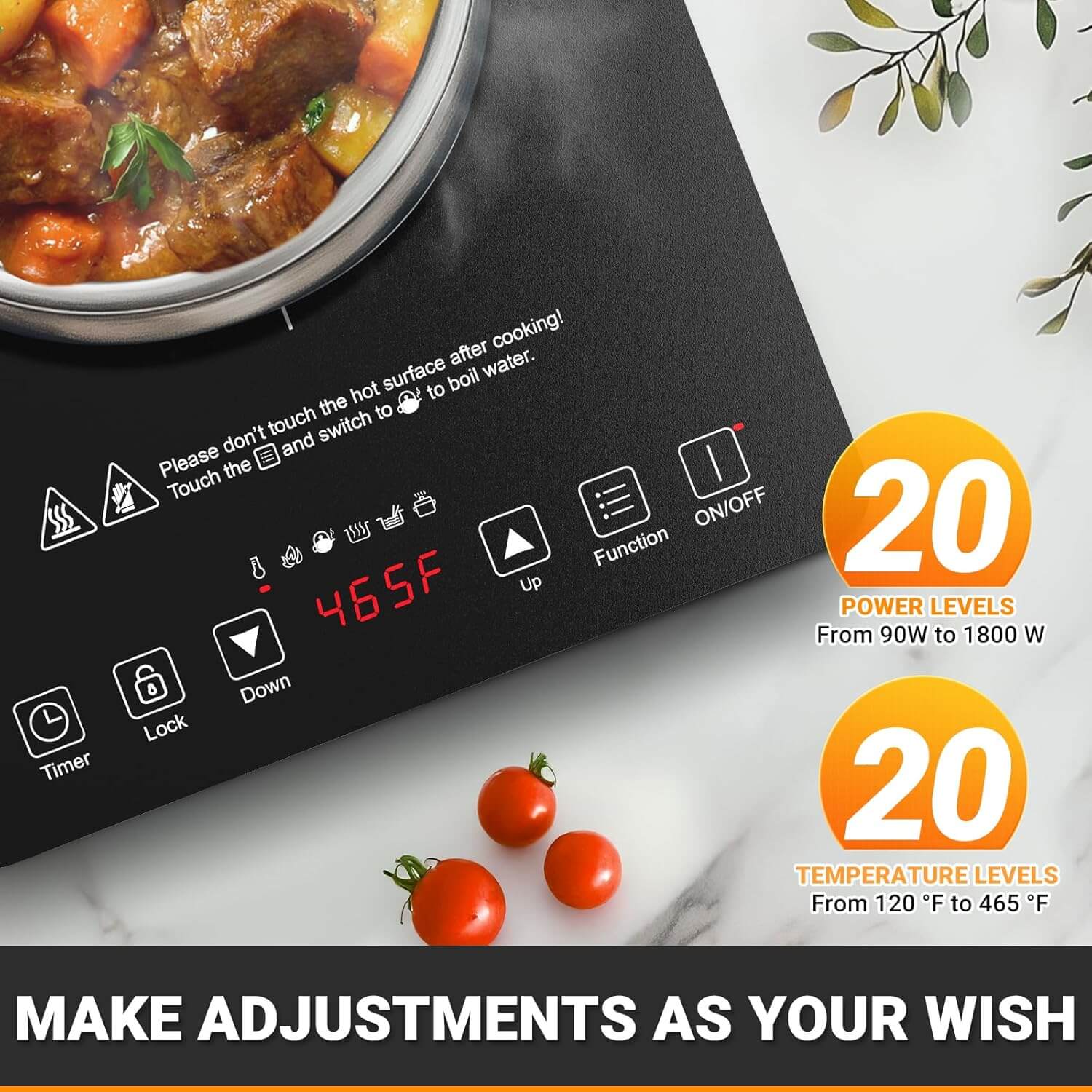 AMZCHEF Portable Induction Cooktop 20 Power Levels