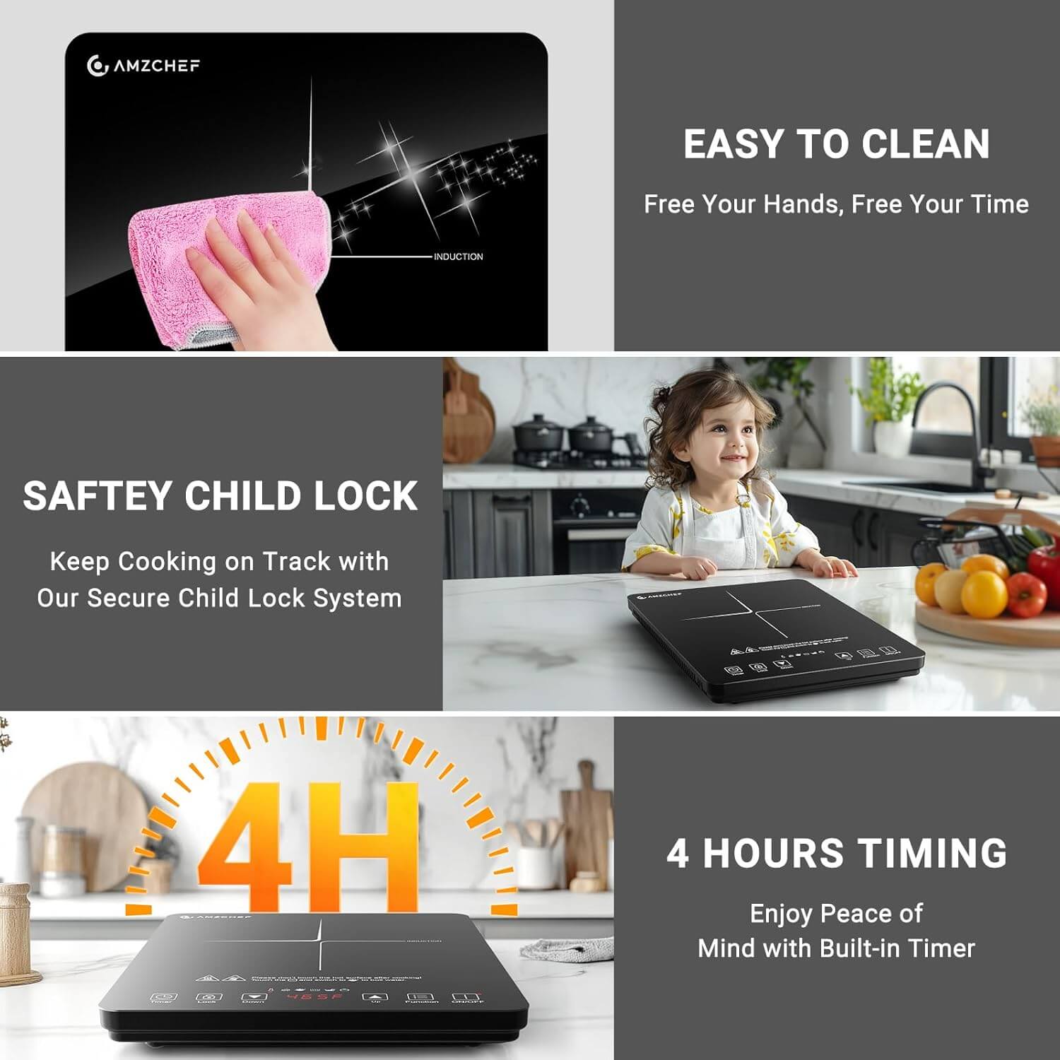 AMZCHEF Portable Induction Cooktop 20 Power Levels