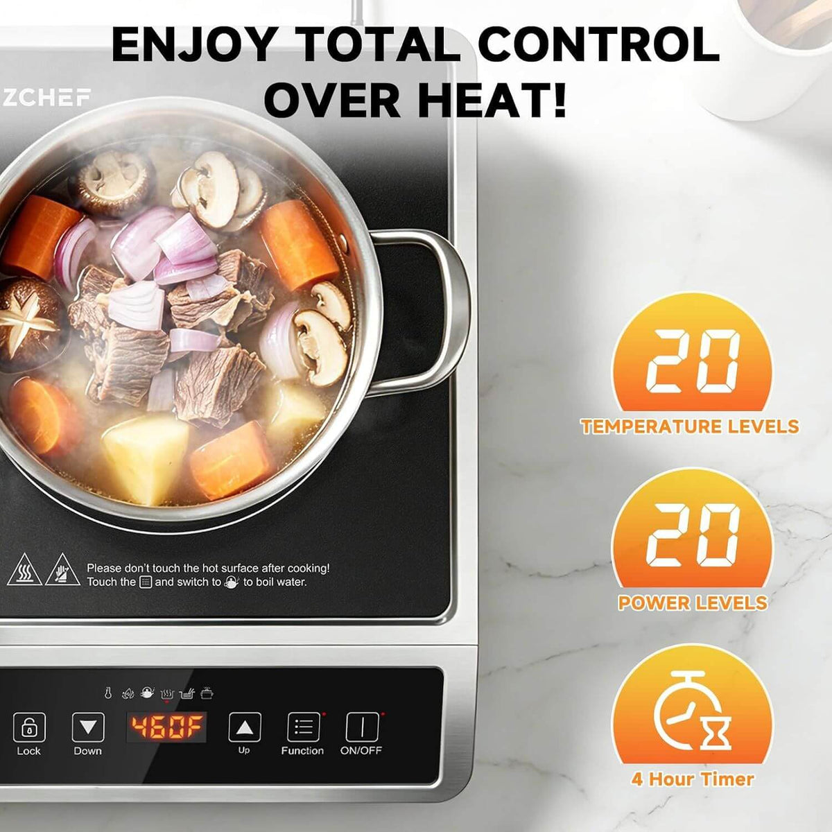 AMZCHEF Induction Cooktop with 20 Power Levels