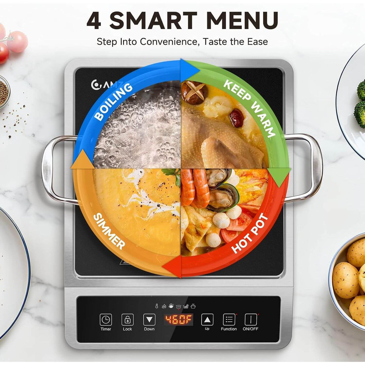 AMZCHEF Induction Stove with 4 Smart Functions