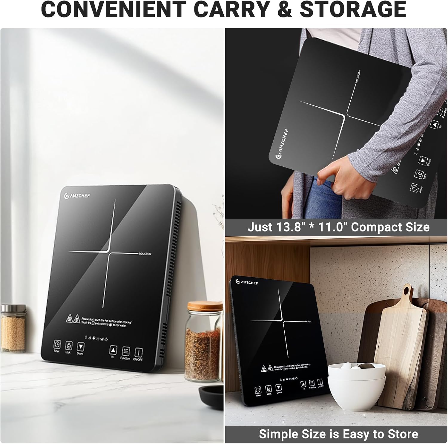 AMZCHEF 1800W Portable Induction Cooktop with Timer