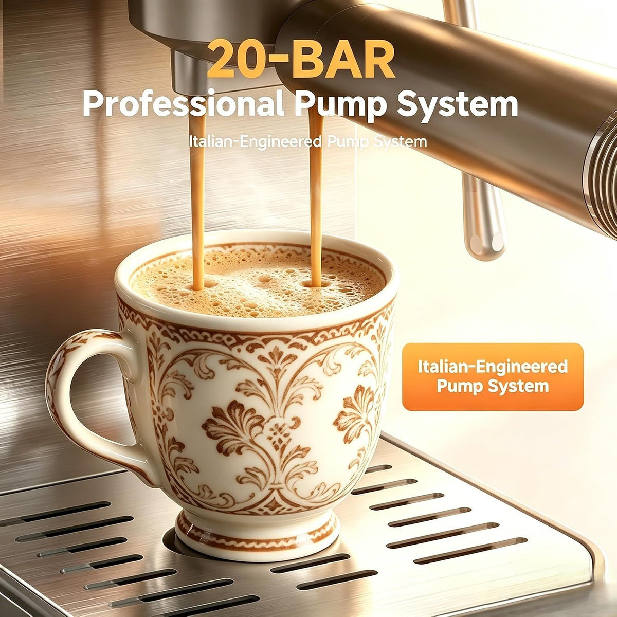 AMZCHEF 20 Bar Espresso Machine Self Cleaning LCD