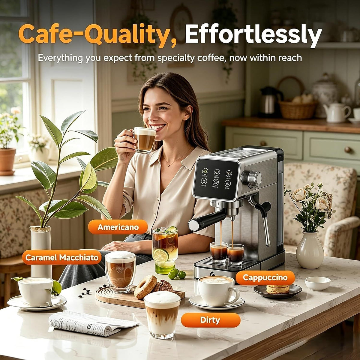 AMZCHEF 20 Bar Espresso Machine Self Cleaning LCD