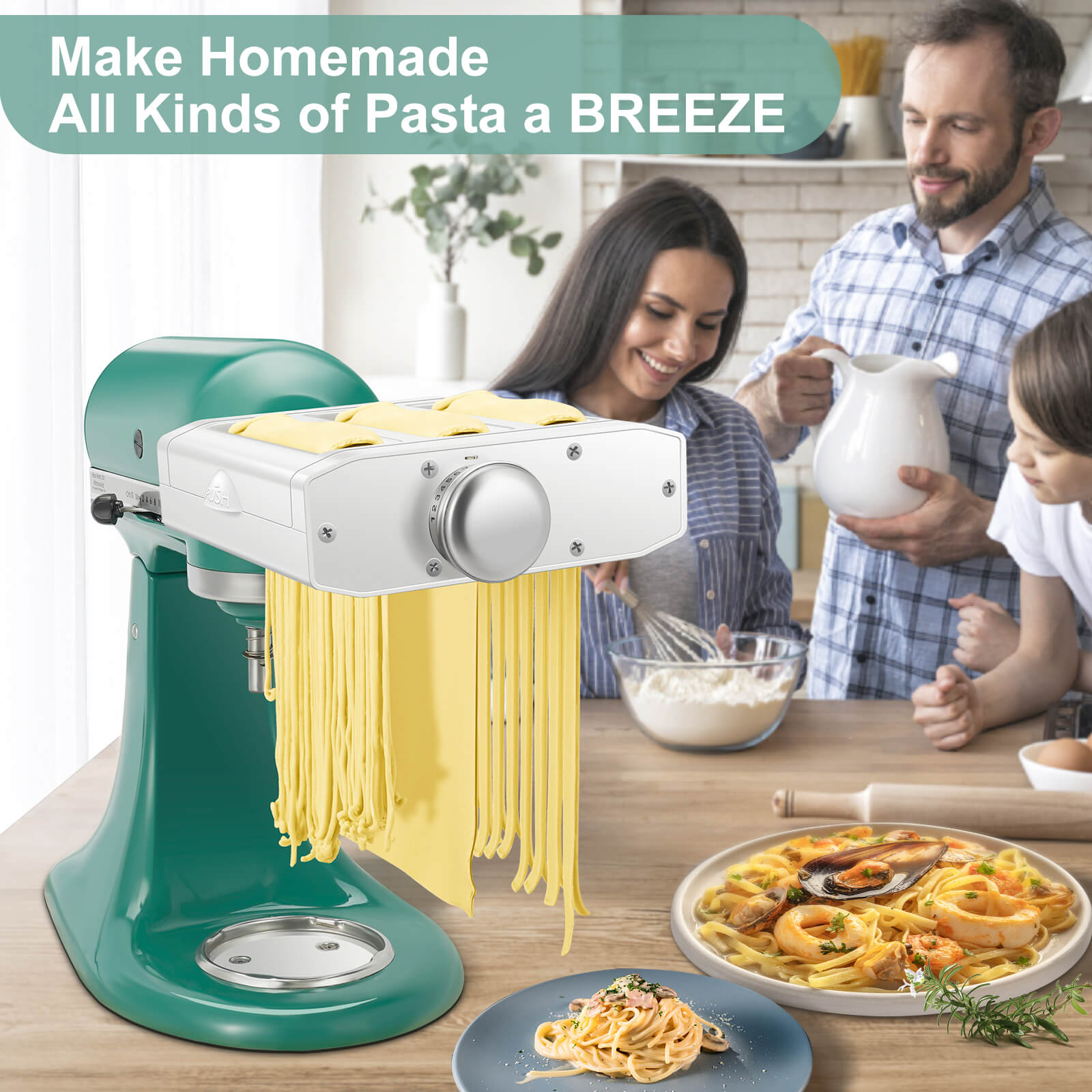 Amzchef 3-in-1 Pasta Maker Attachments Set for Kitchenaid Mixers