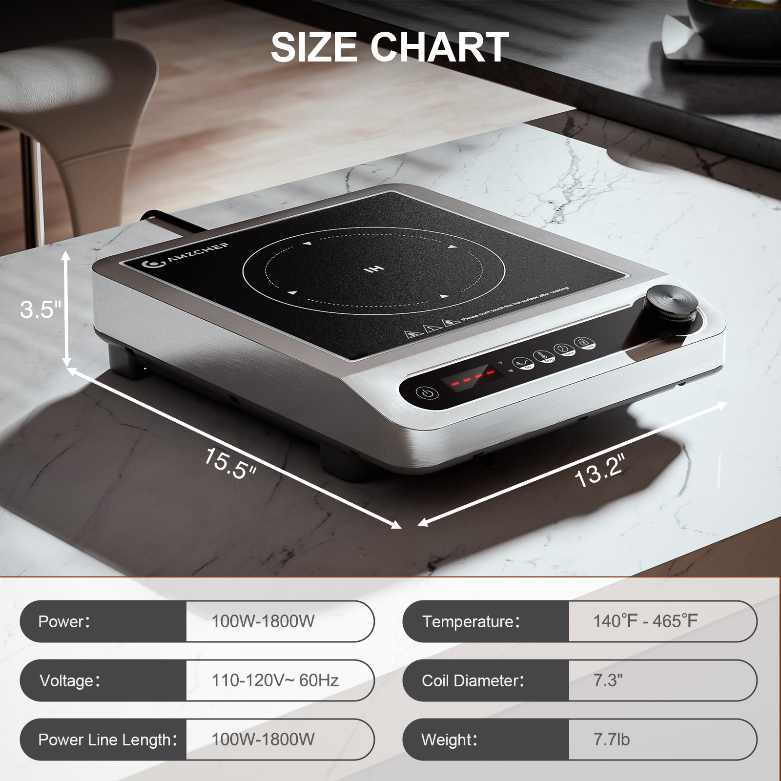 AMZCHEF Commercial Induction Cooktop 1800W Countertop HL-PC4