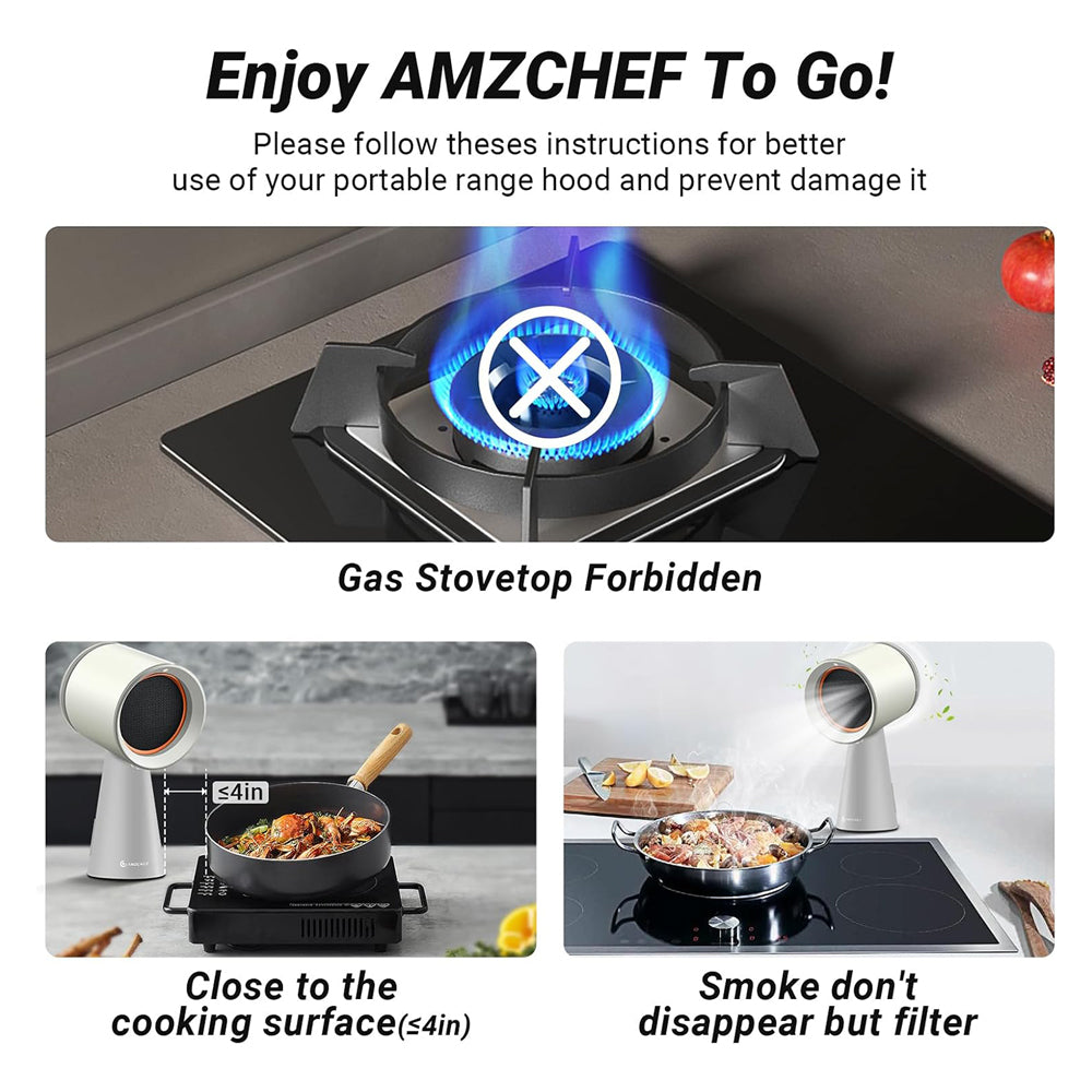 AMZCHEF Mini Portable Range Hood with 3 Speed Adjustment-White Color