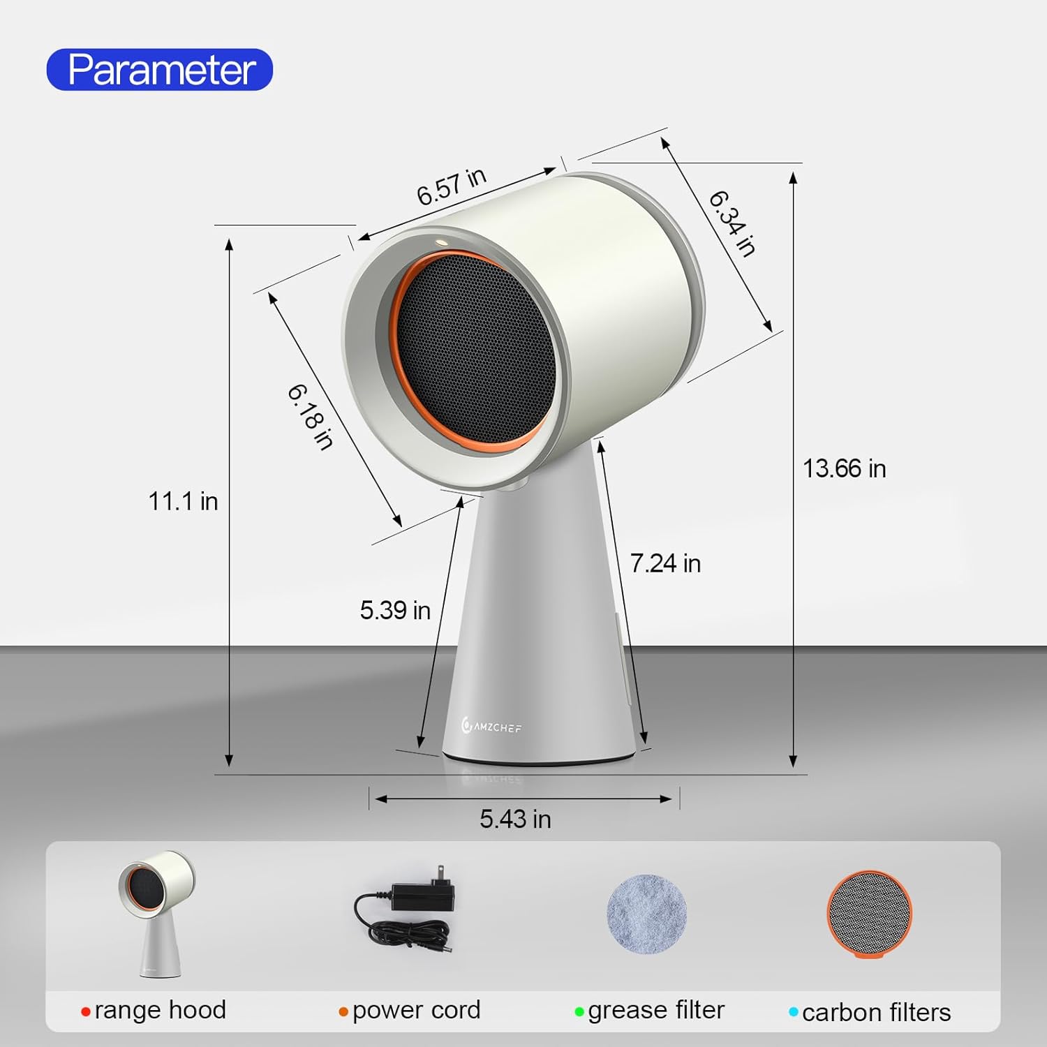 AMZCHEF Mini Portable Range Hood with 3 Speed Adjustment-White Color