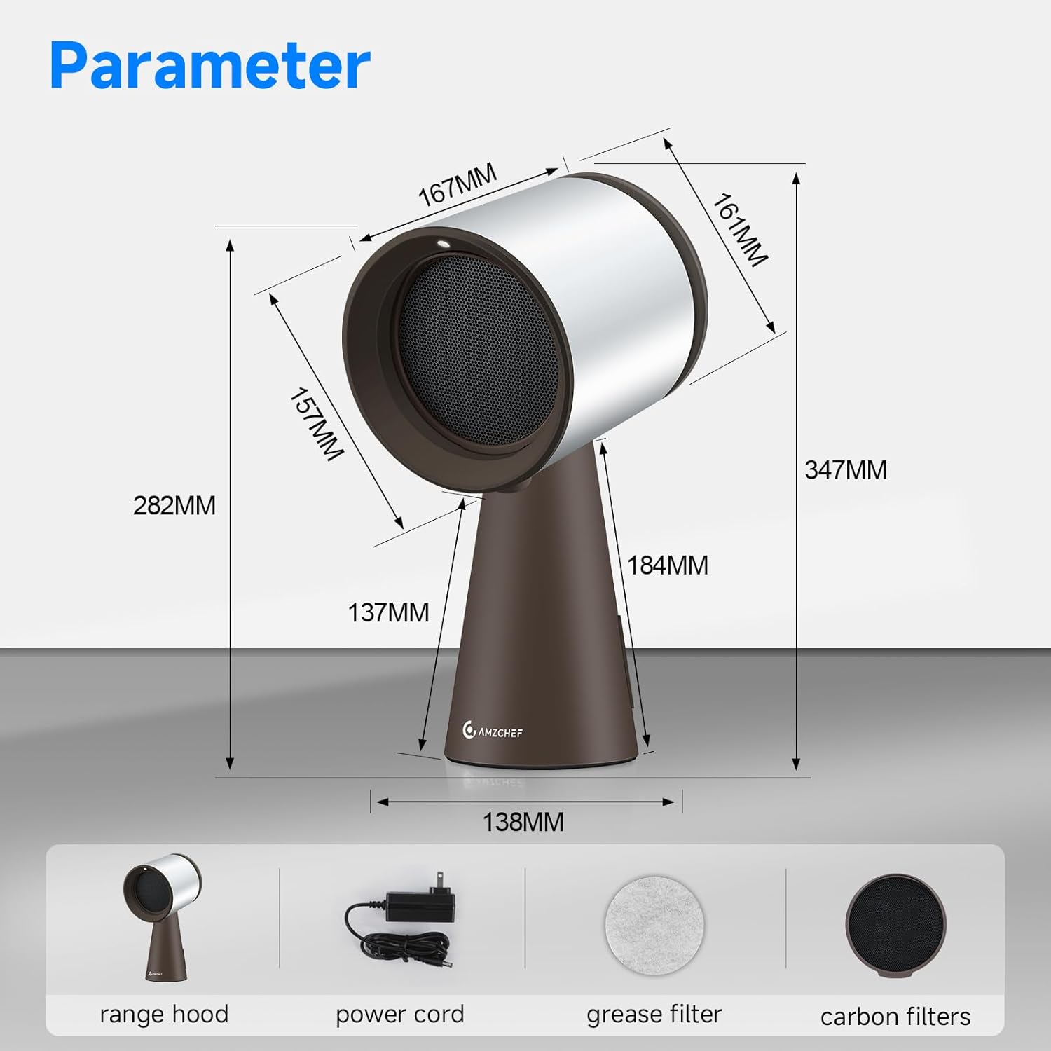 AMZCHEF Mini Portable Range Hood with 3 Speed Adjustment Silver Grey