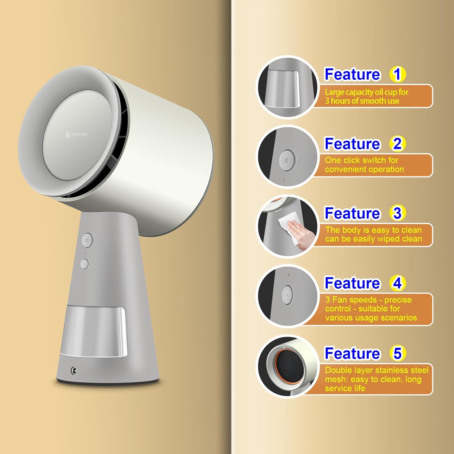 AMZCHEF Mini Portable Range Hood with 3 Speed Adjustment-White Color