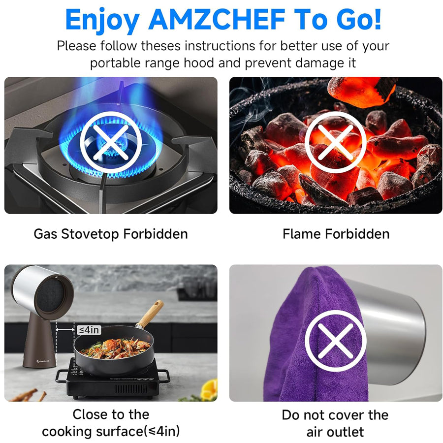 AMZCHEF Mini Portable Range Hood with 3 Speed Adjustment Silver Grey