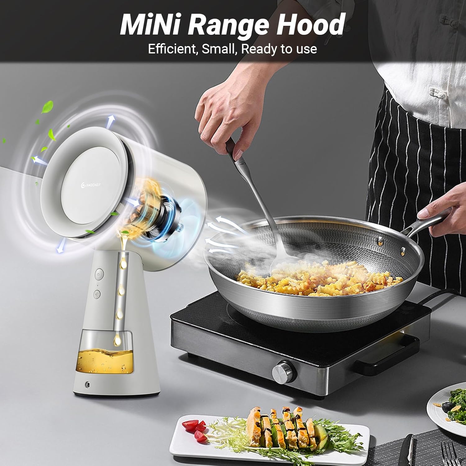 AMZCHEF Mini Portable Range Hood with 3 Speed Adjustment-White Color