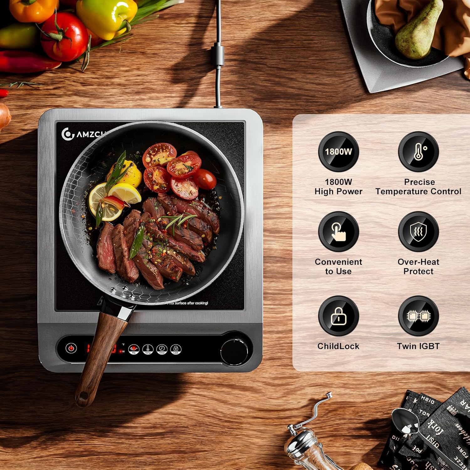 AMZCHEF Commercial Induction Cooktop 1800W Countertop HL-PC4