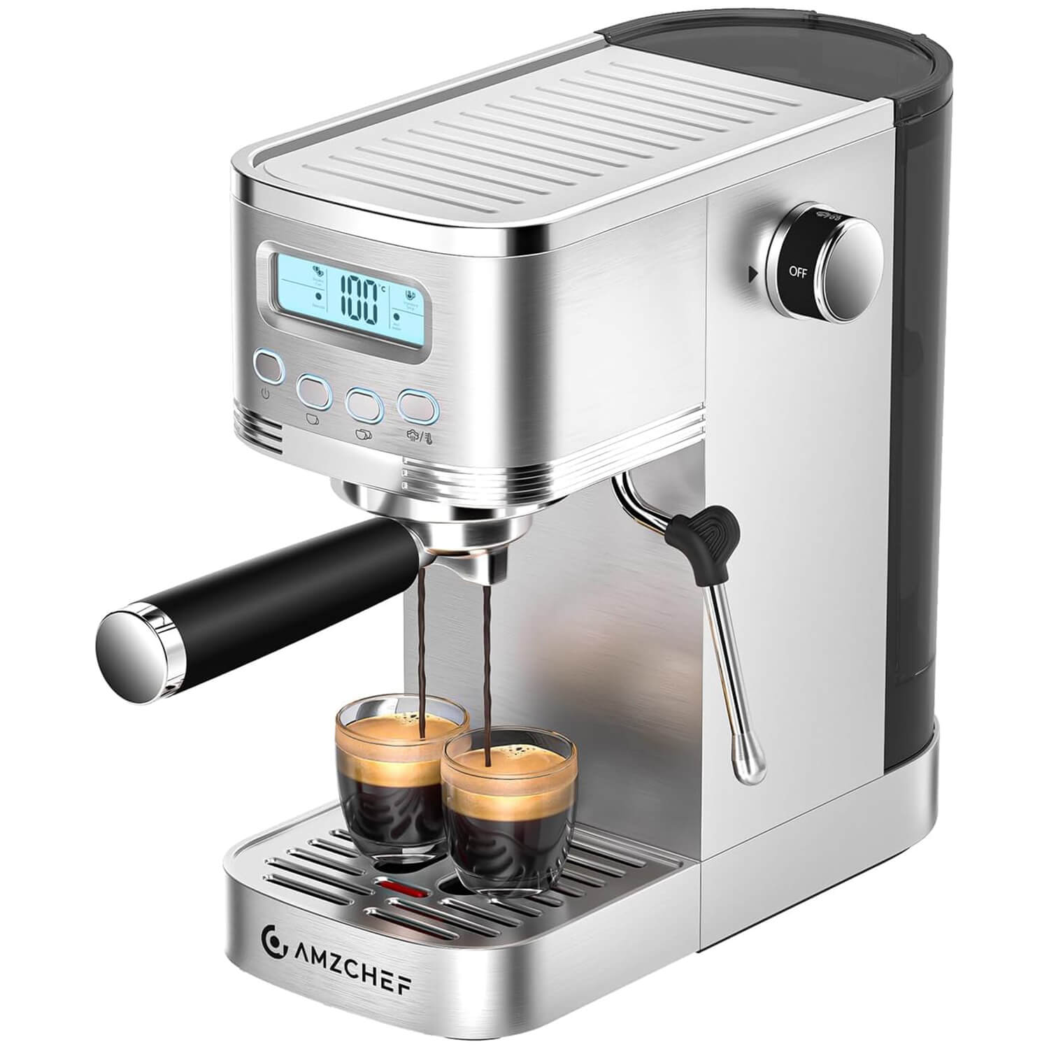 AMZCHEF Compact Latte Machine with Visual LCD 20 Bar