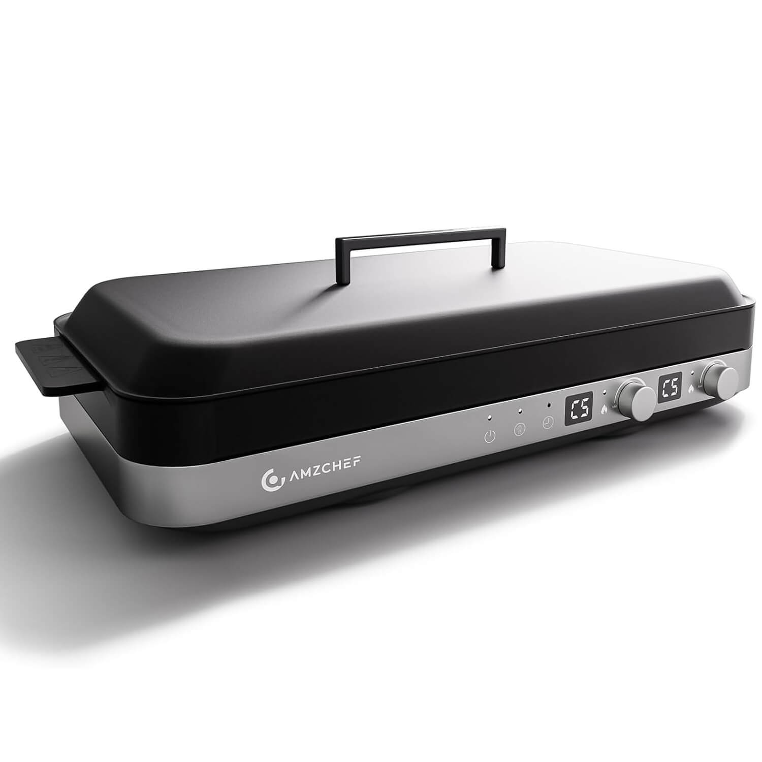 AMZCHEF Double Induction Cooktop with Removable Iron Cast Griddle Pan Grey
