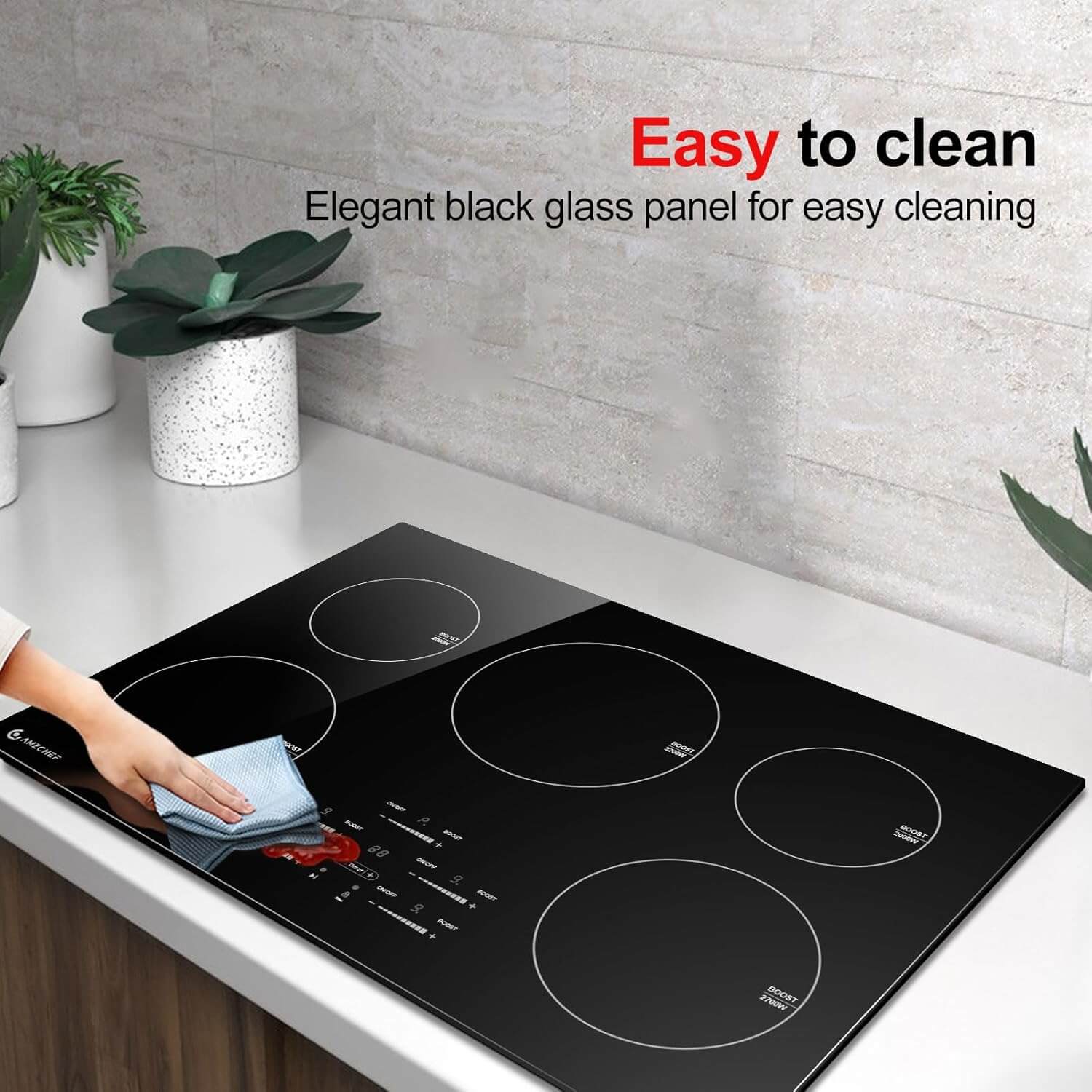 AMZCHEF Induction Cooktop with 5 BOOST Burners 30 Inch 10600W