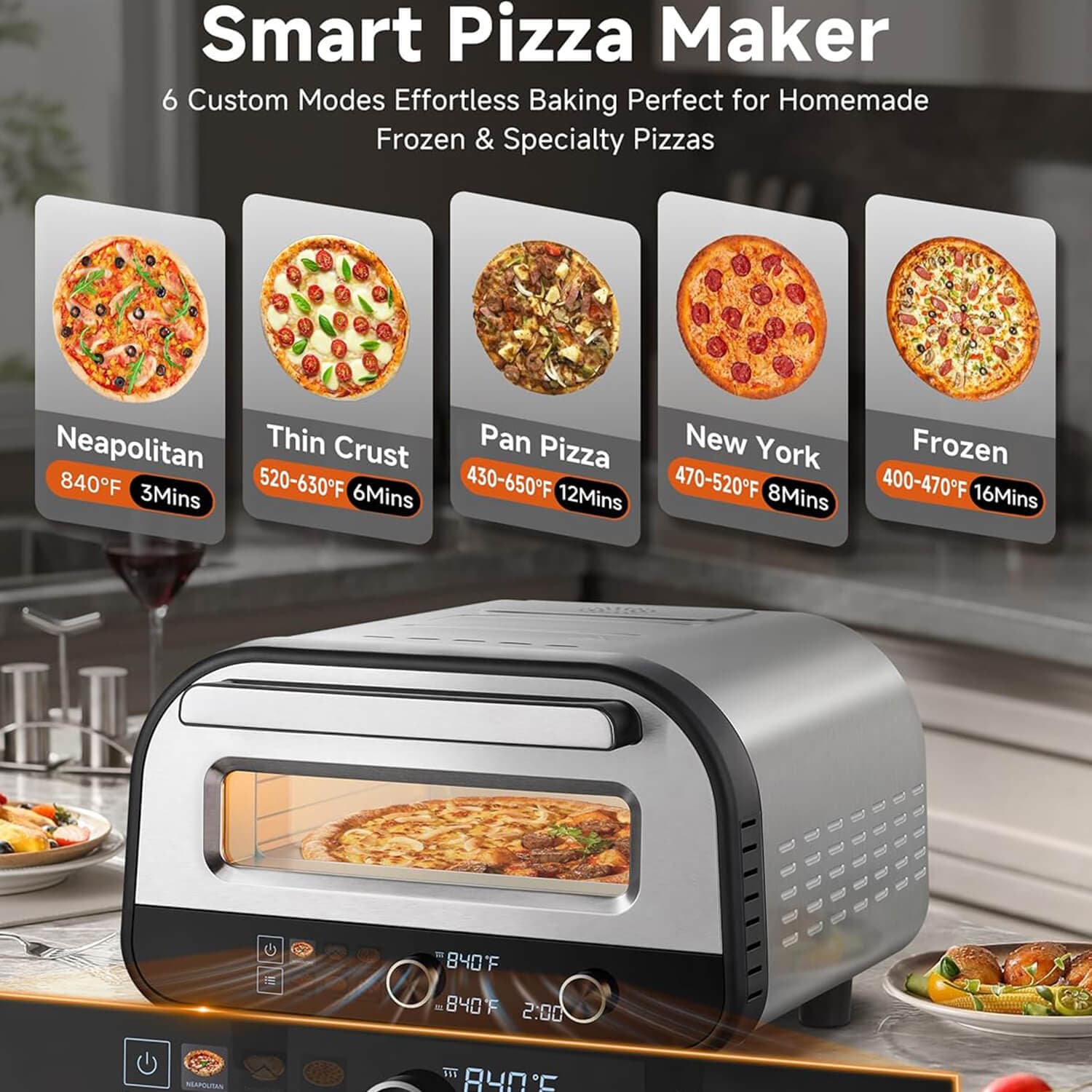 AMZCHEF Pizza Oven Heats up to 840°F Makes 12 Inch Pizzas