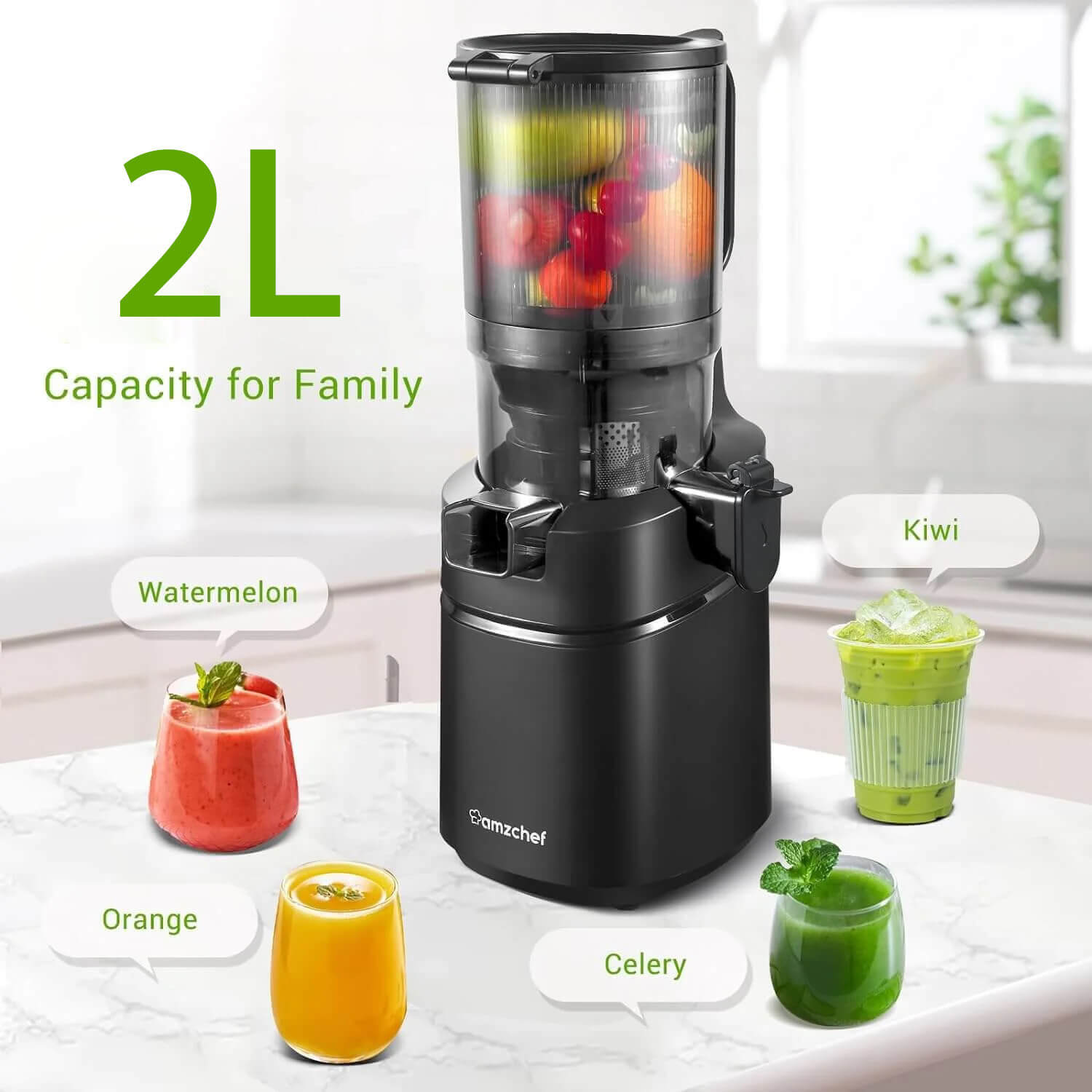 AMZCHEF Masticating Juicer Feeding with 5.8‘’ Large Auger