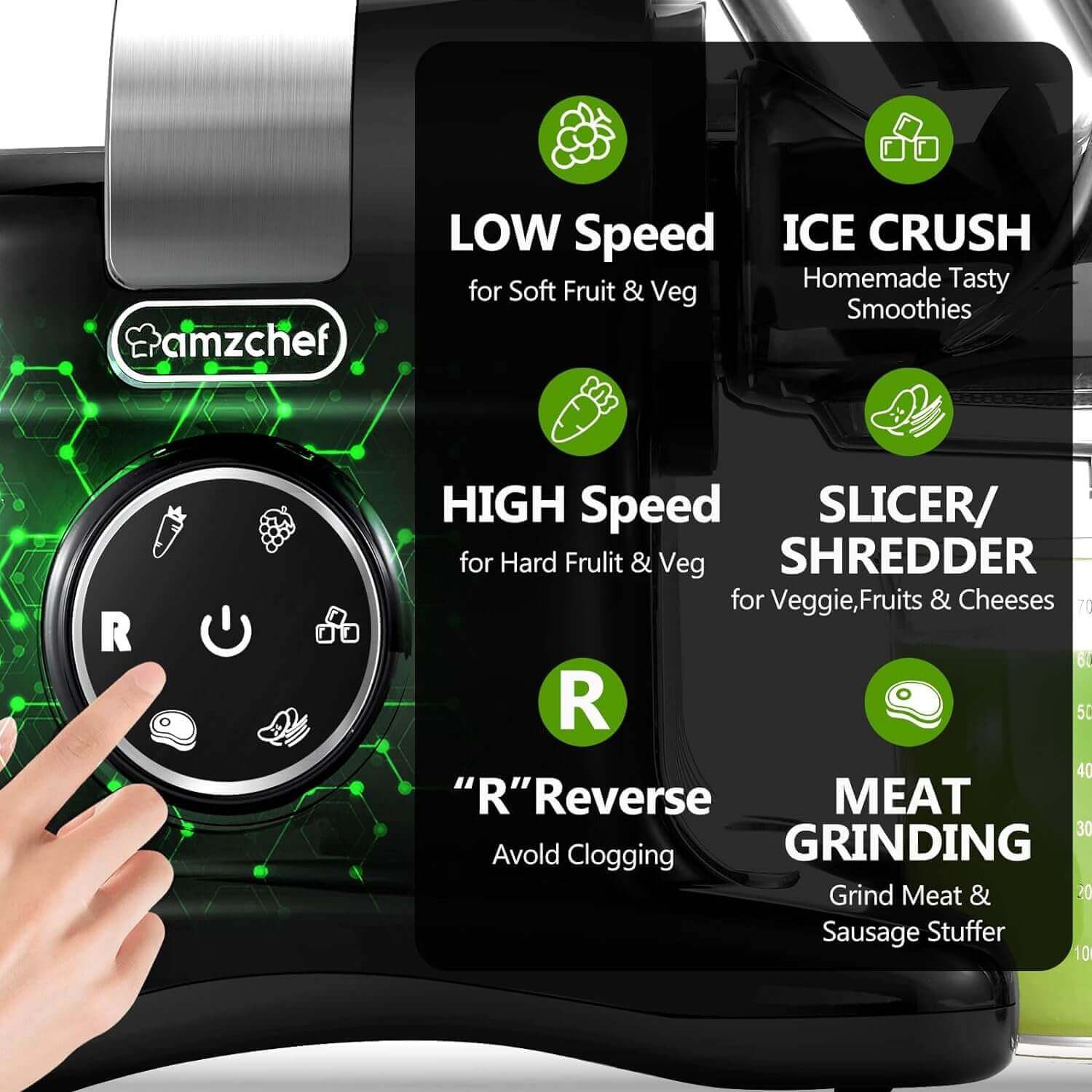 AMZCHEF Inovative 5-in-1 Multifunctional Juicer ZM1517 Black