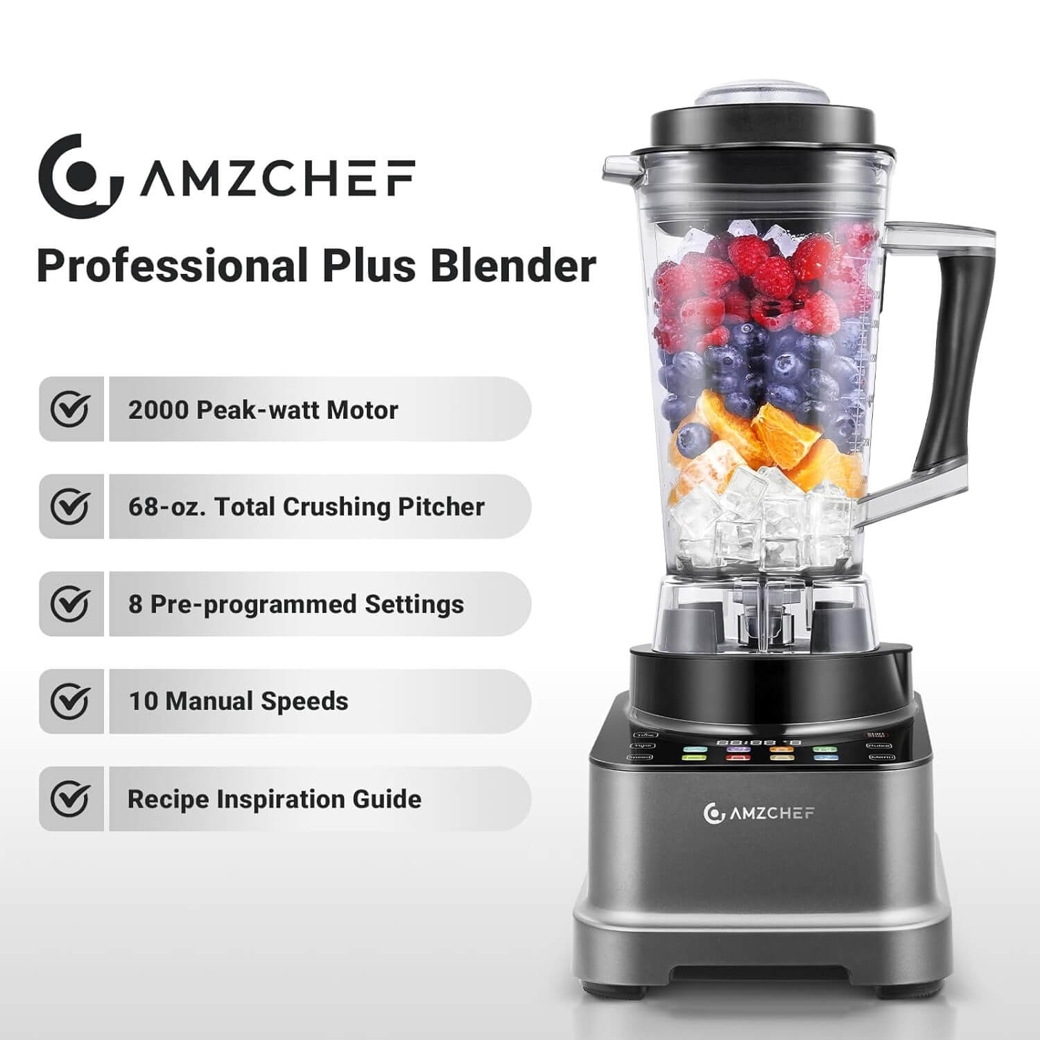 AMZCHEF 8-IN-1 Professional Blenders 2025 with LED Panel Touch Control 2000W