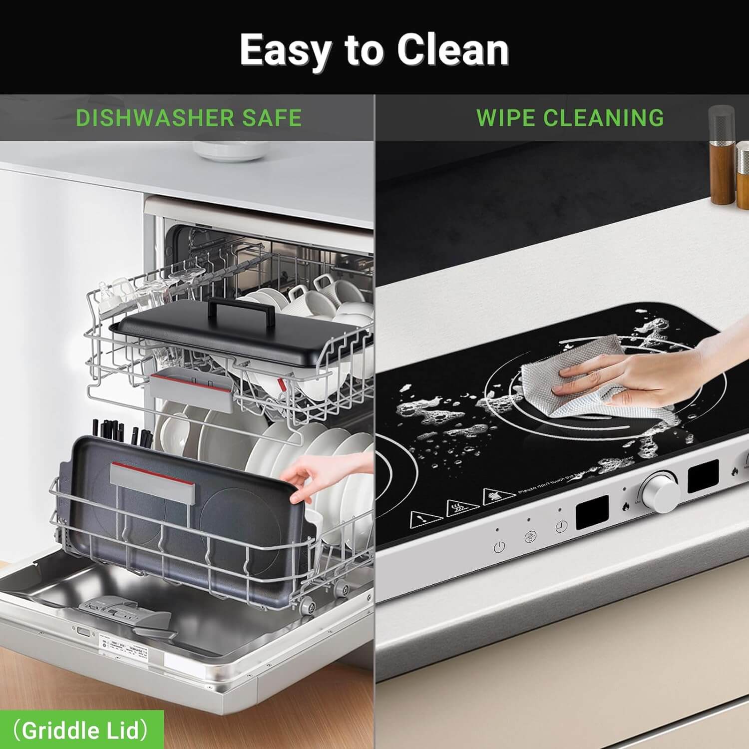 AMZCHEF Double Induction Cooktop with Removable Iron Cast Griddle Pan White