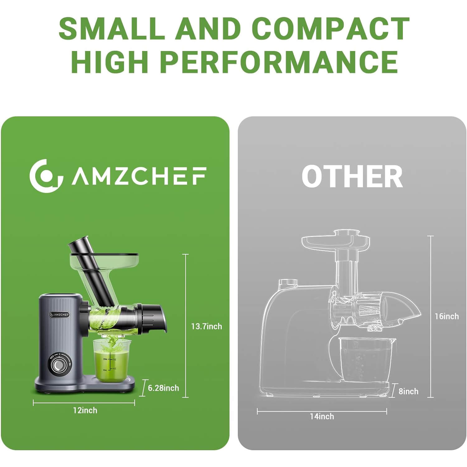 AMZCHEF 50mm Large Feed Chute Small Compact Slow Juicer