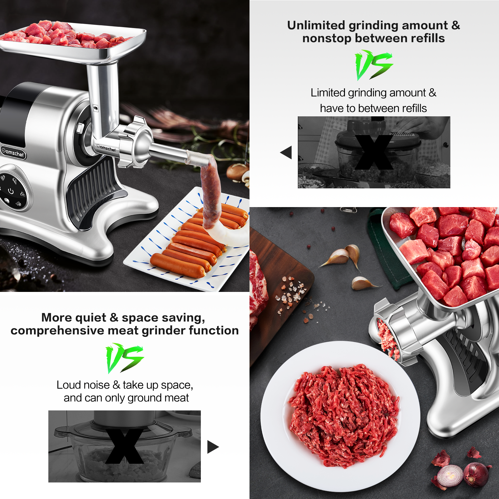 AMZCHEF 5-in-1 Multifunctional Professional Masticating Juicer,red,with Meat Grinder & Slicer shredder & Ice Crusher Attachments