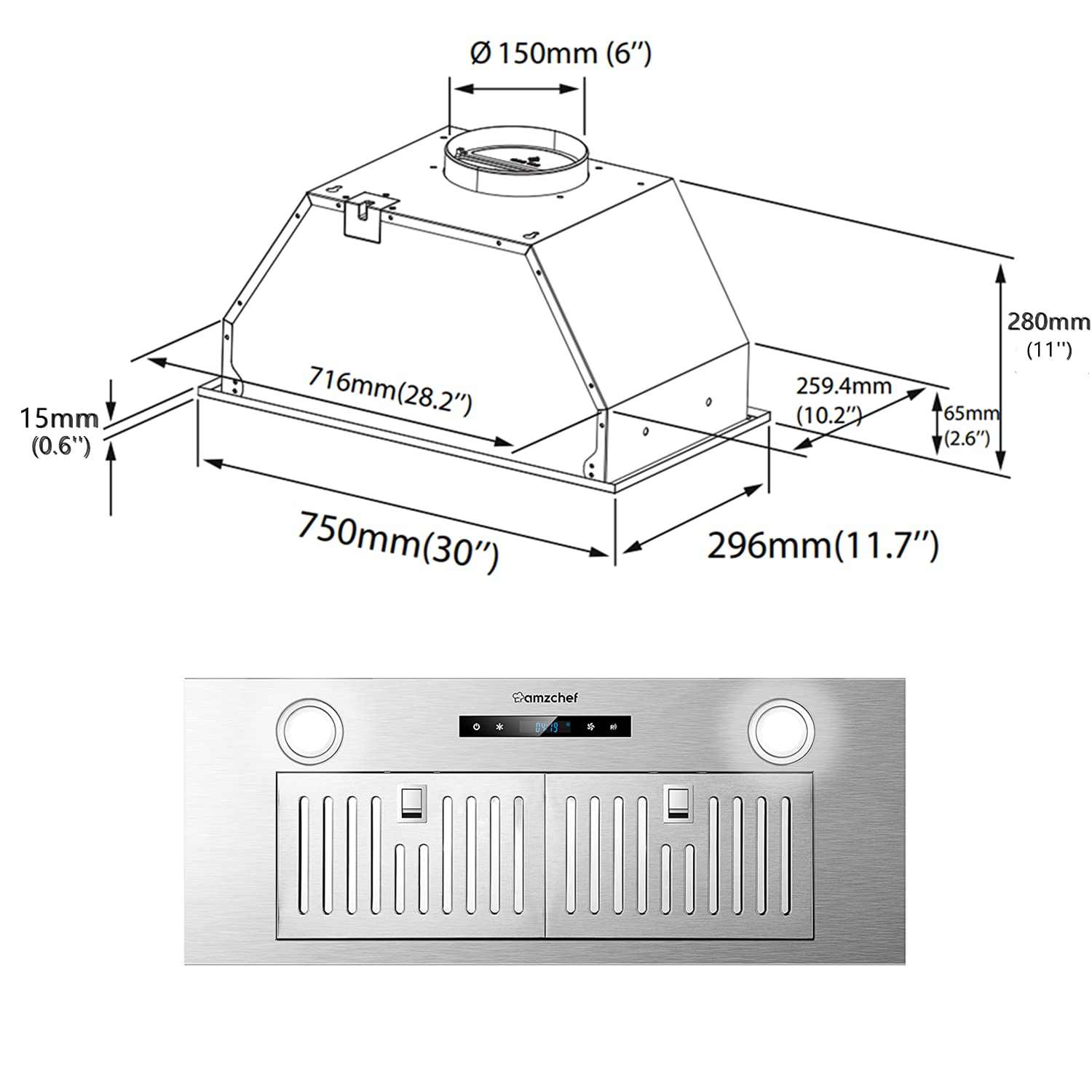 AMZCHEF Built-in Range Hood Insert 30 Inch