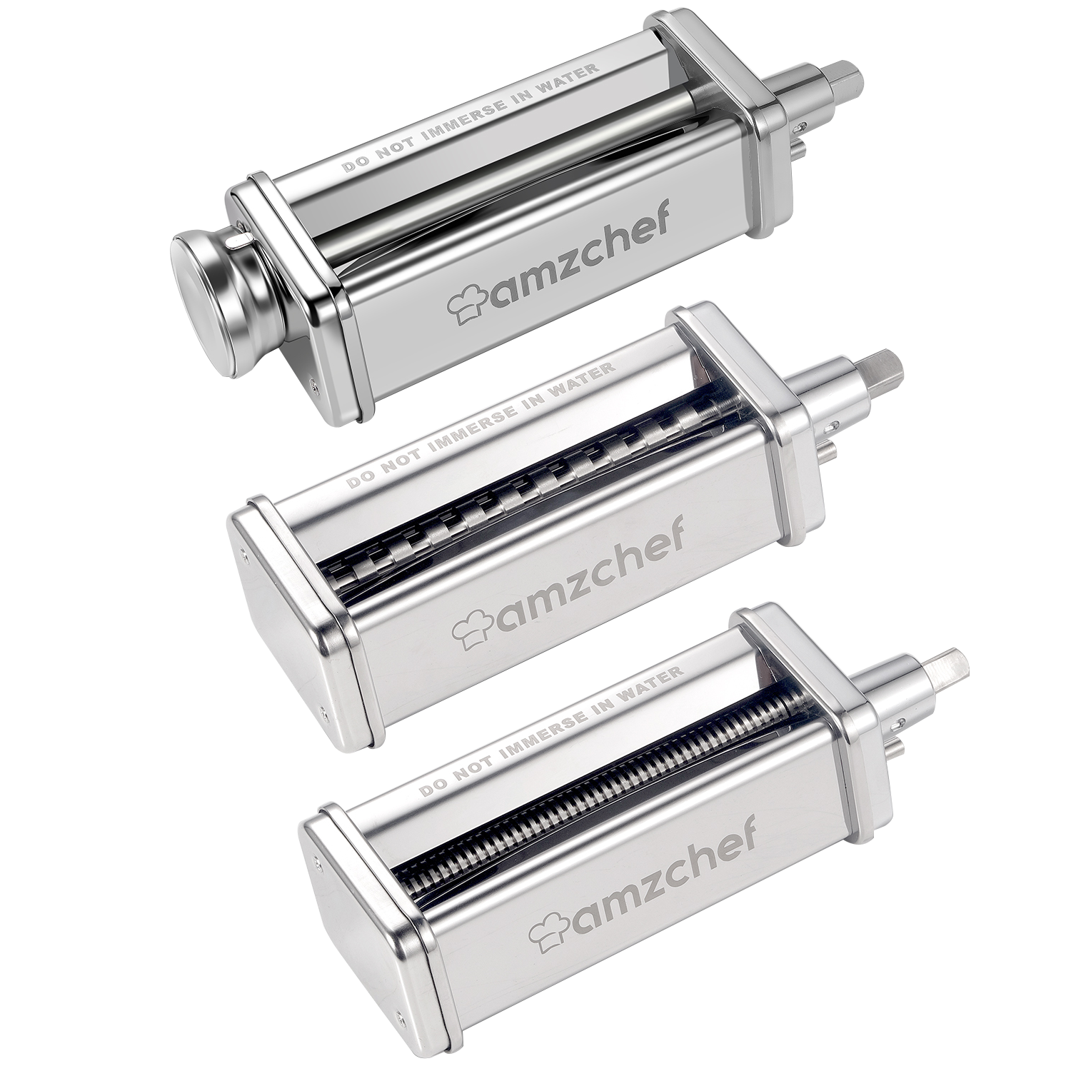 AMZCHEF Pasta Maker Attachments Set for KitchenAid Stand Mixers, 3 Pcs Stainless Steel Pasta Maker Attachment for Kitchenaid, Includes Pasta Rolle
