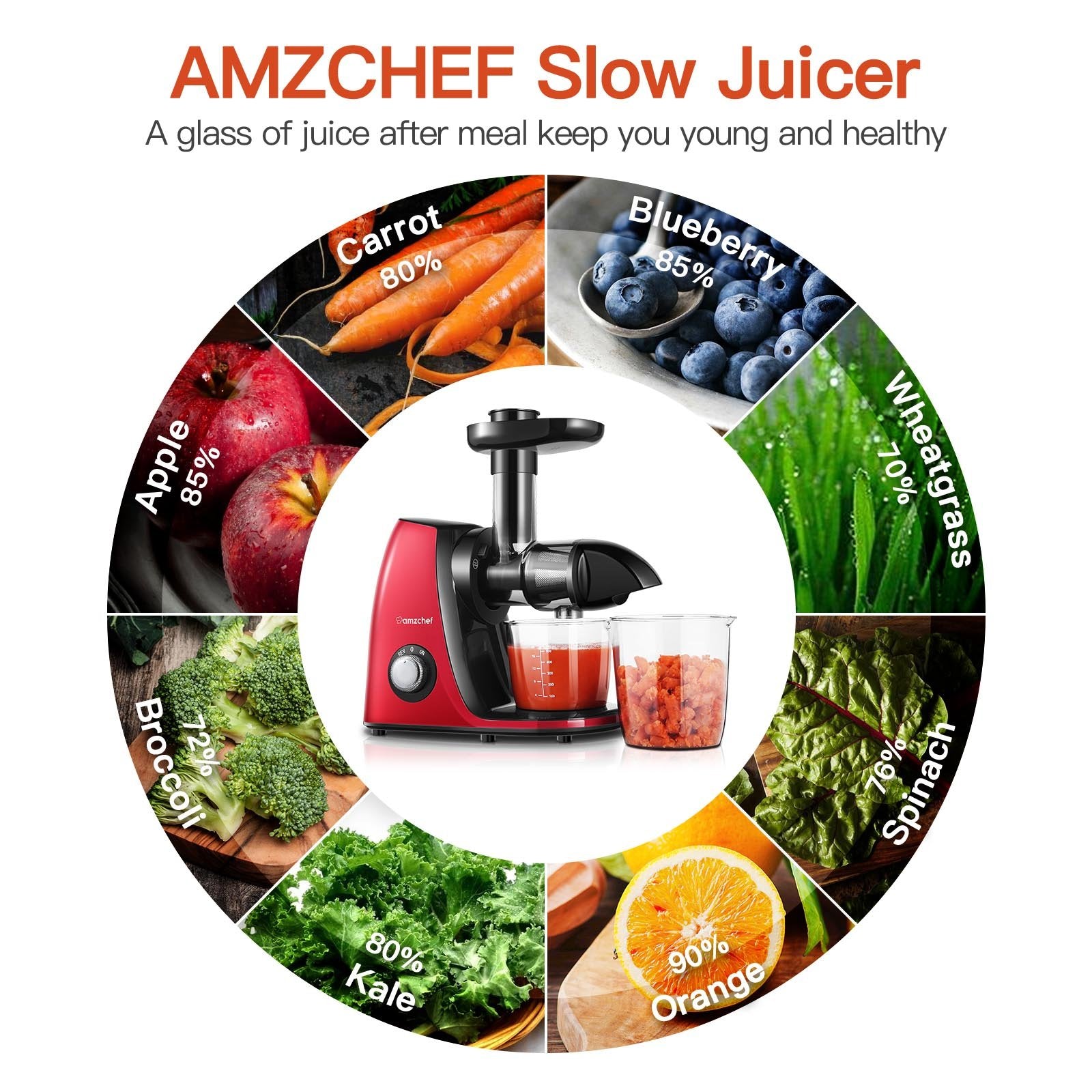 AMZCHEF Slow Juicer JS3005 Red
