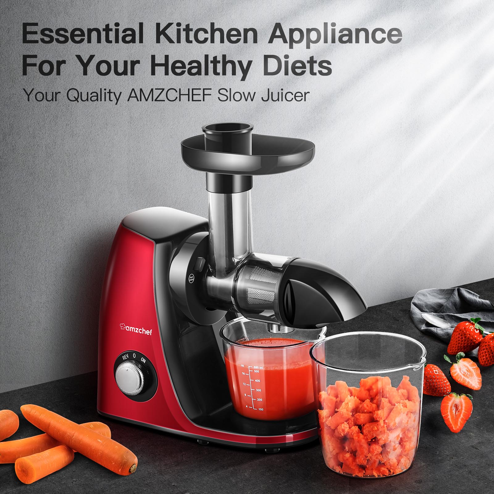AMZCHEF Slow Juicer JS3005 Red