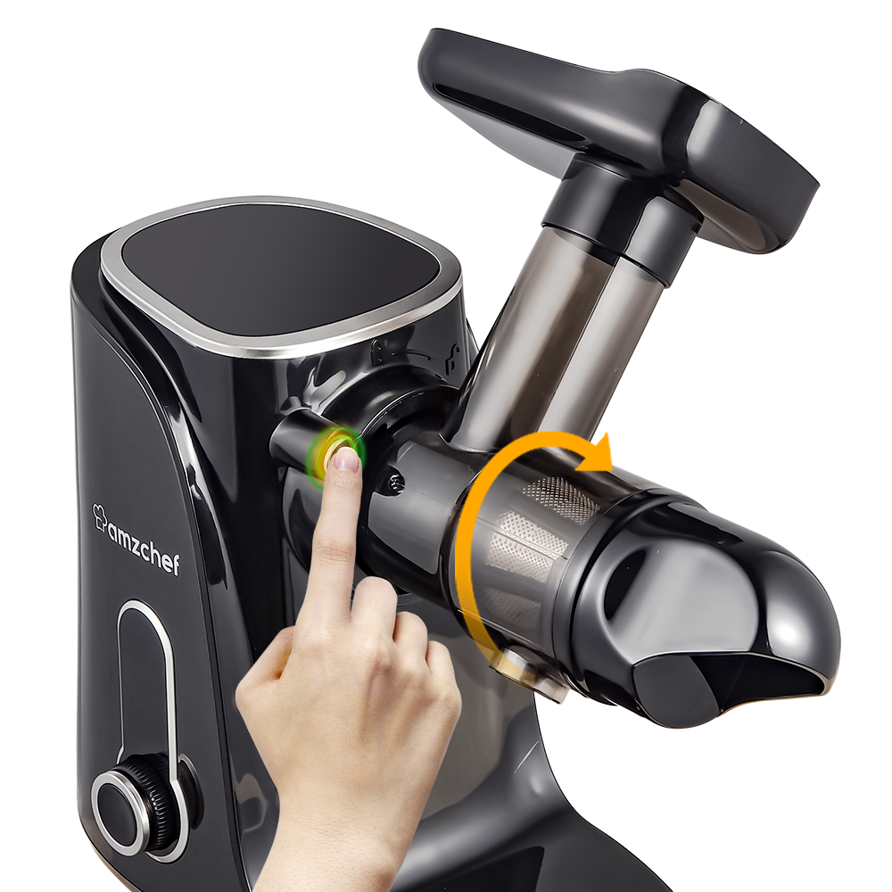 AMZCHEF Slow Masticating Juicer Extractor, Cold Press Juicer with Two Speed Modes, 2 Travel bottles(500ML),LED display, Easy to Clean Brush & Quiet Motor for Vegetables&Fruits,Black