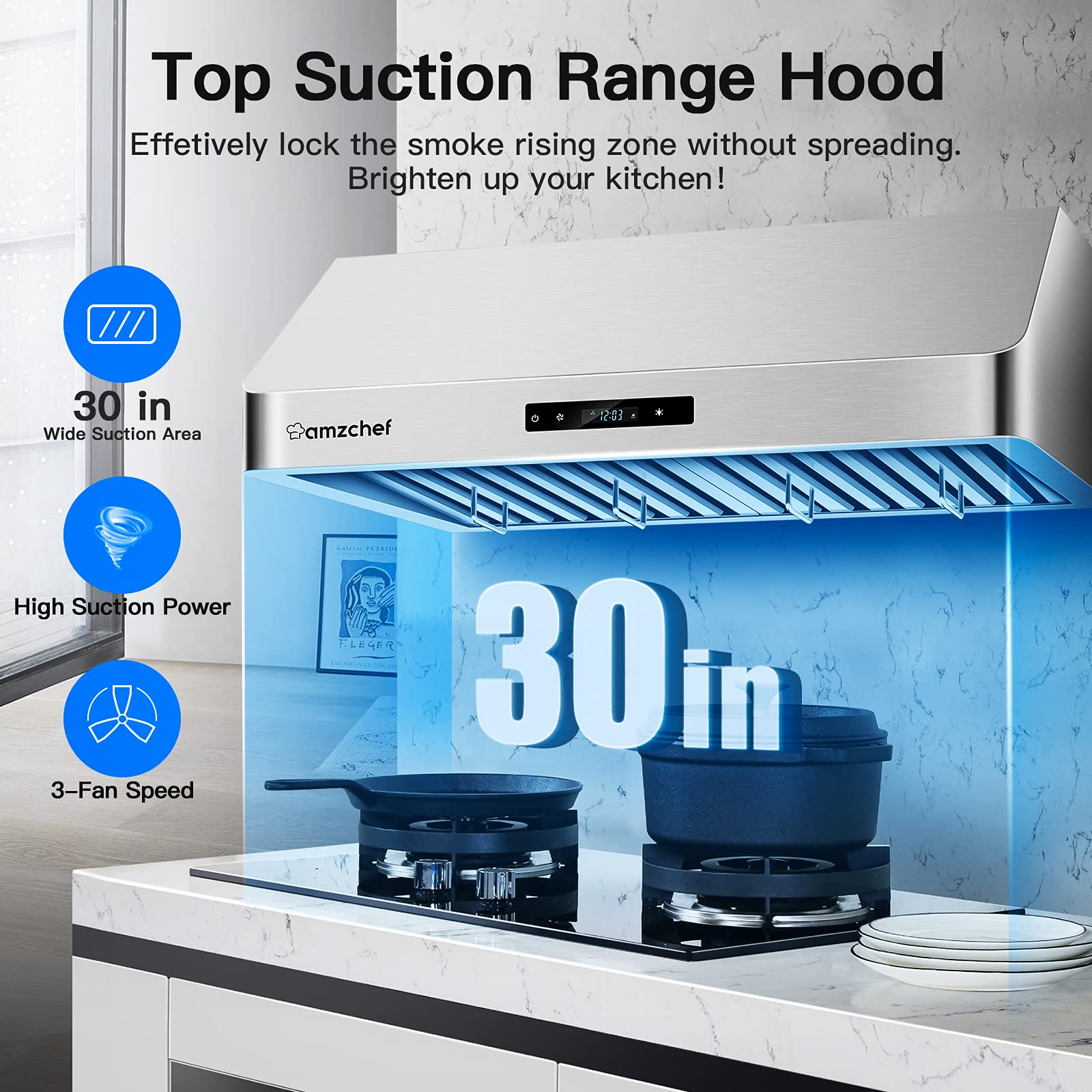 AMZCHEF Wall Mount Range Hoods 30 inch Touch screen