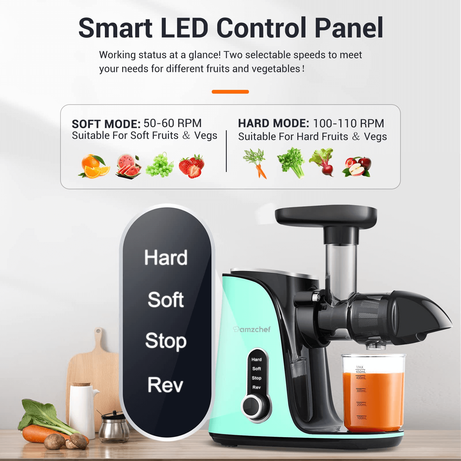 AMZCHEF Slow Juicer for Fruit and Vegetables Powerful Juicer GM3001 Green