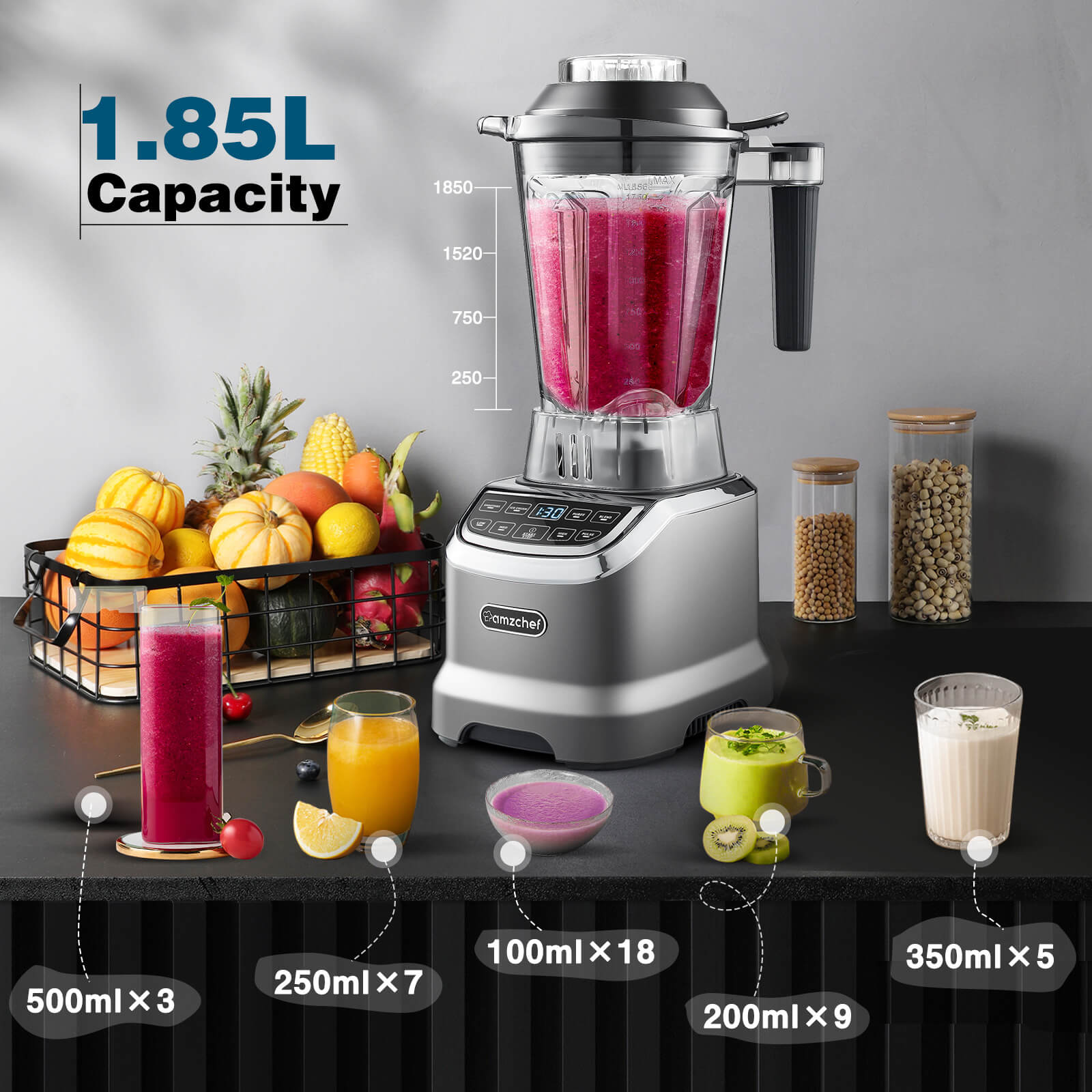 AMZCHEF ZM5003 Smoothie Countertop High-Speed Blender 1800W