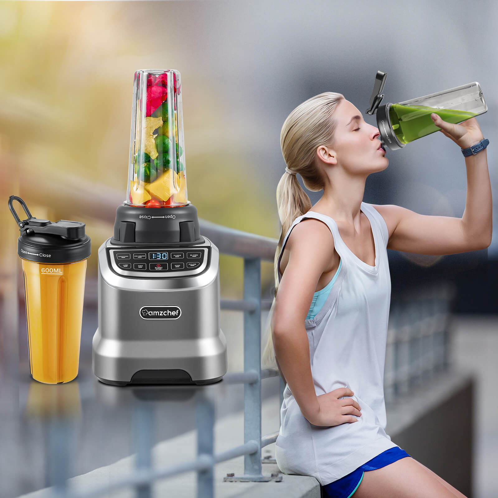 AMZCHEF ZM5003 Smoothie Countertop High-Speed Blender 1800W