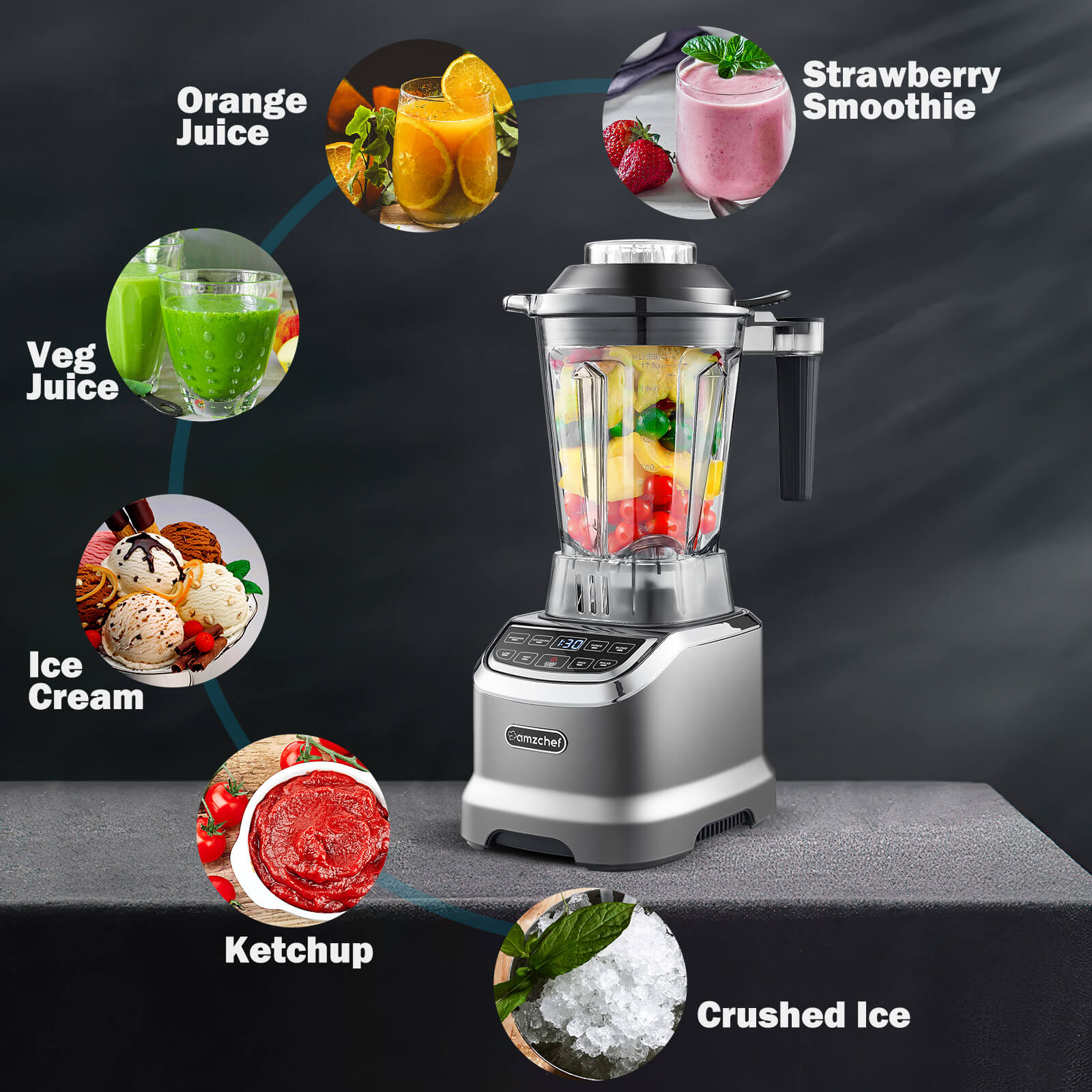 AMZCHEF ZM5003 Smoothie Countertop High-Speed Blender 1800W