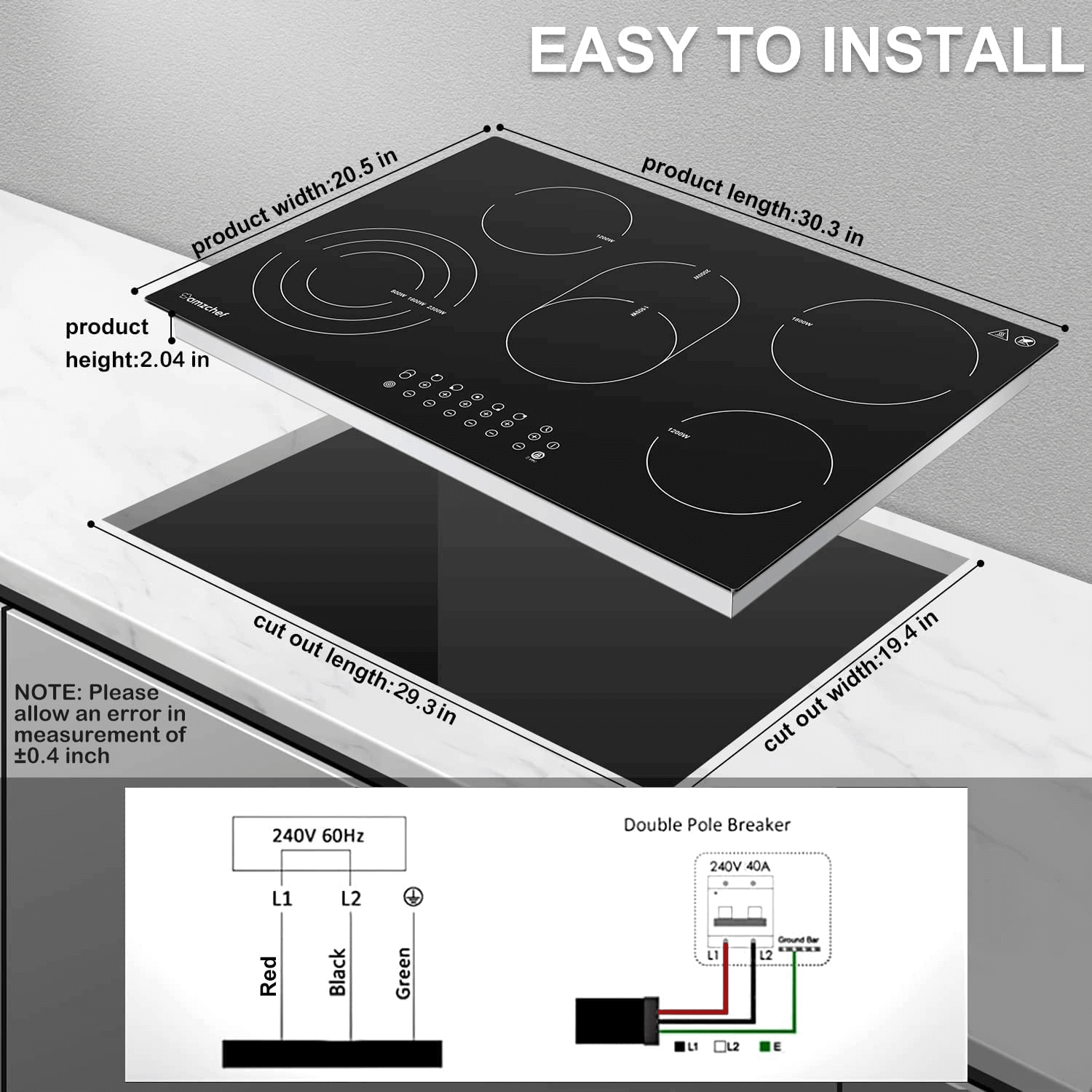 AMZCHEF Built-in Induction Stove With 5 Burners Triple and Toasting Zone CF8505