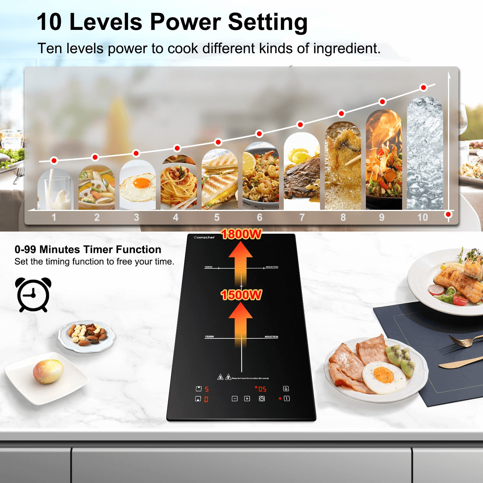 AMZCHEF Electric Induction Cooktop 12" Built-in 10 Power Levels