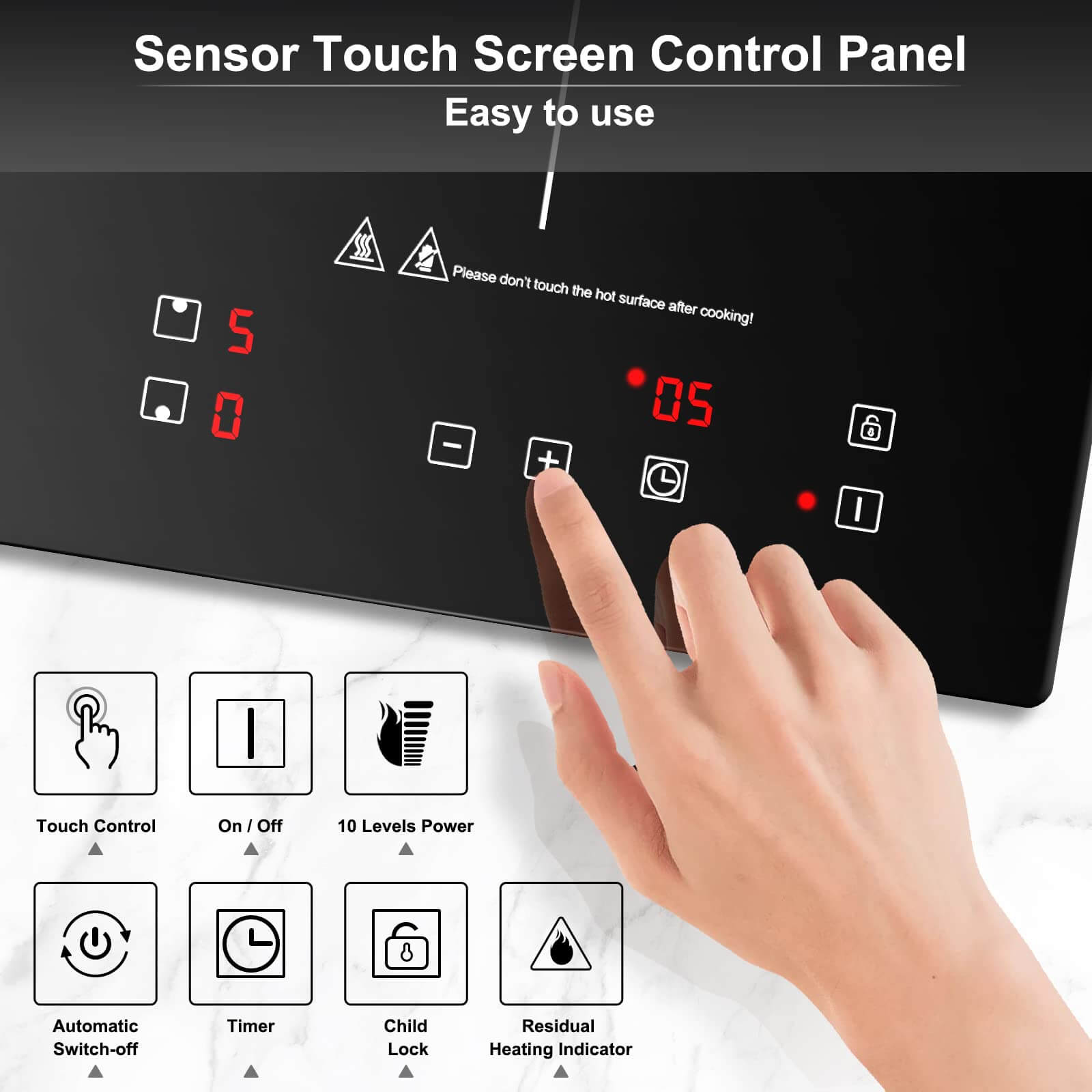 AMZCHEF Electric Induction Cooktop 12" Built-in 10 Power Levels