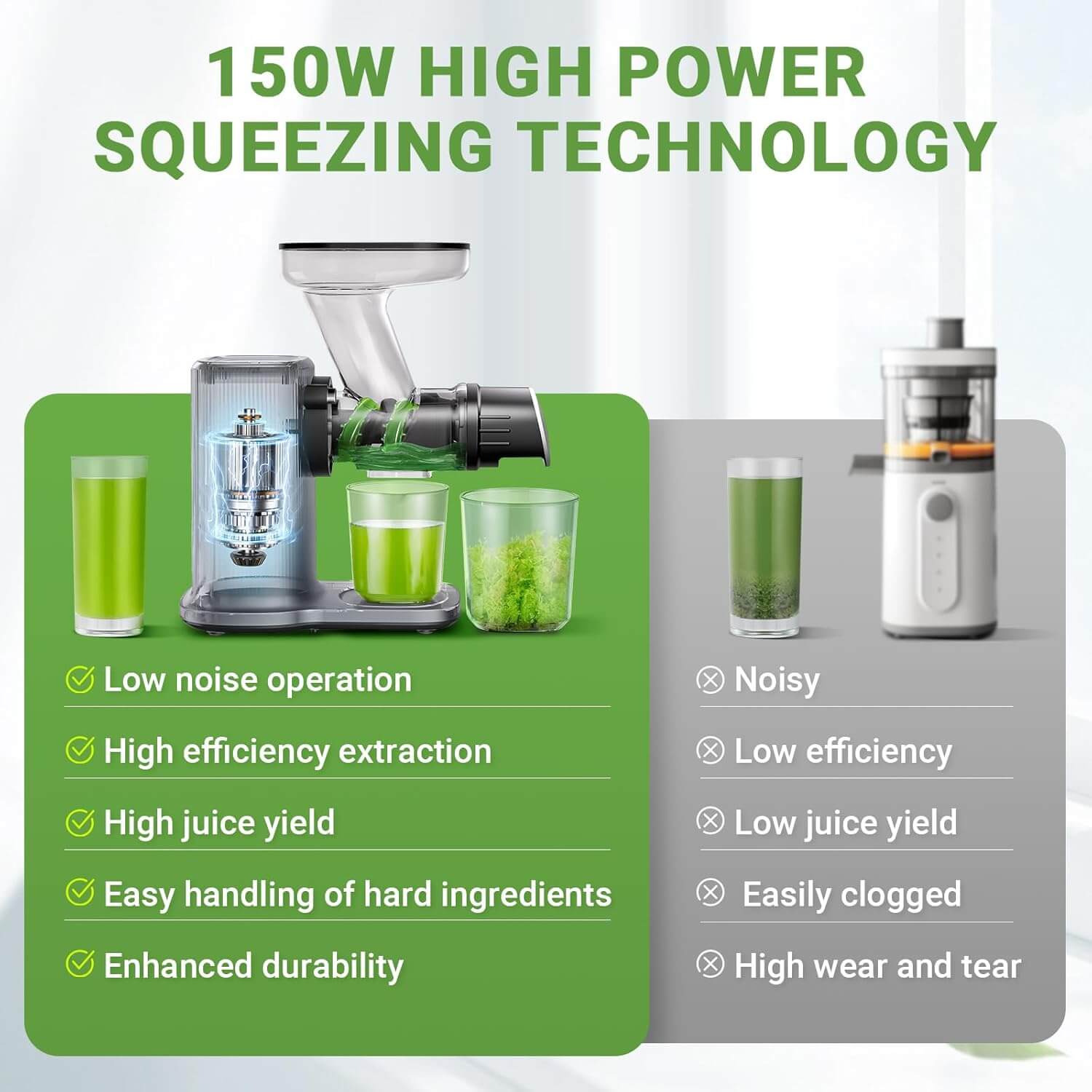 AMZCHEF 50mm Large Feed Chute Small Compact Slow Juicer
