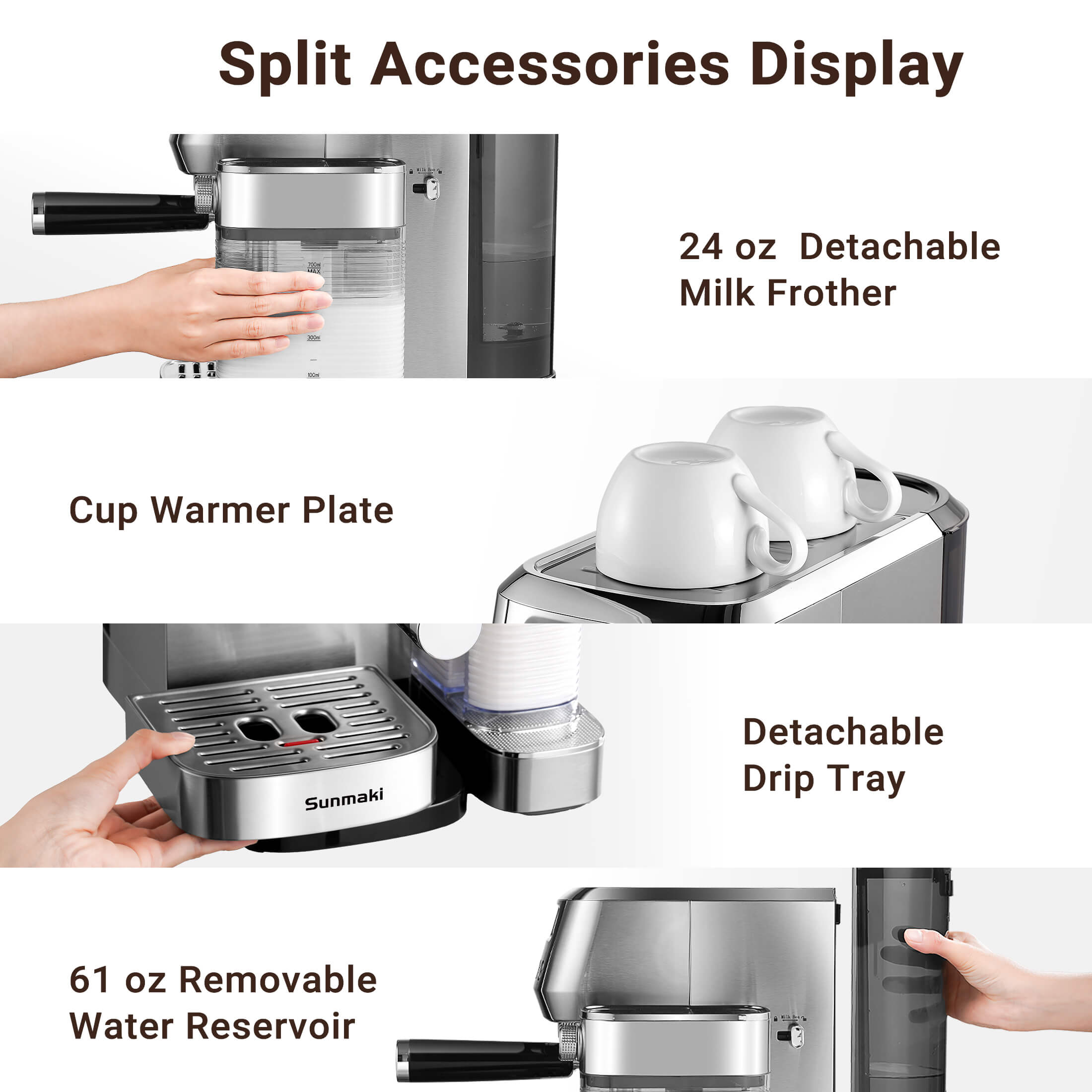 AMZCHEF 20 Bar Pressure Espresso Coffee Maker for home with Automatic Milk Frother