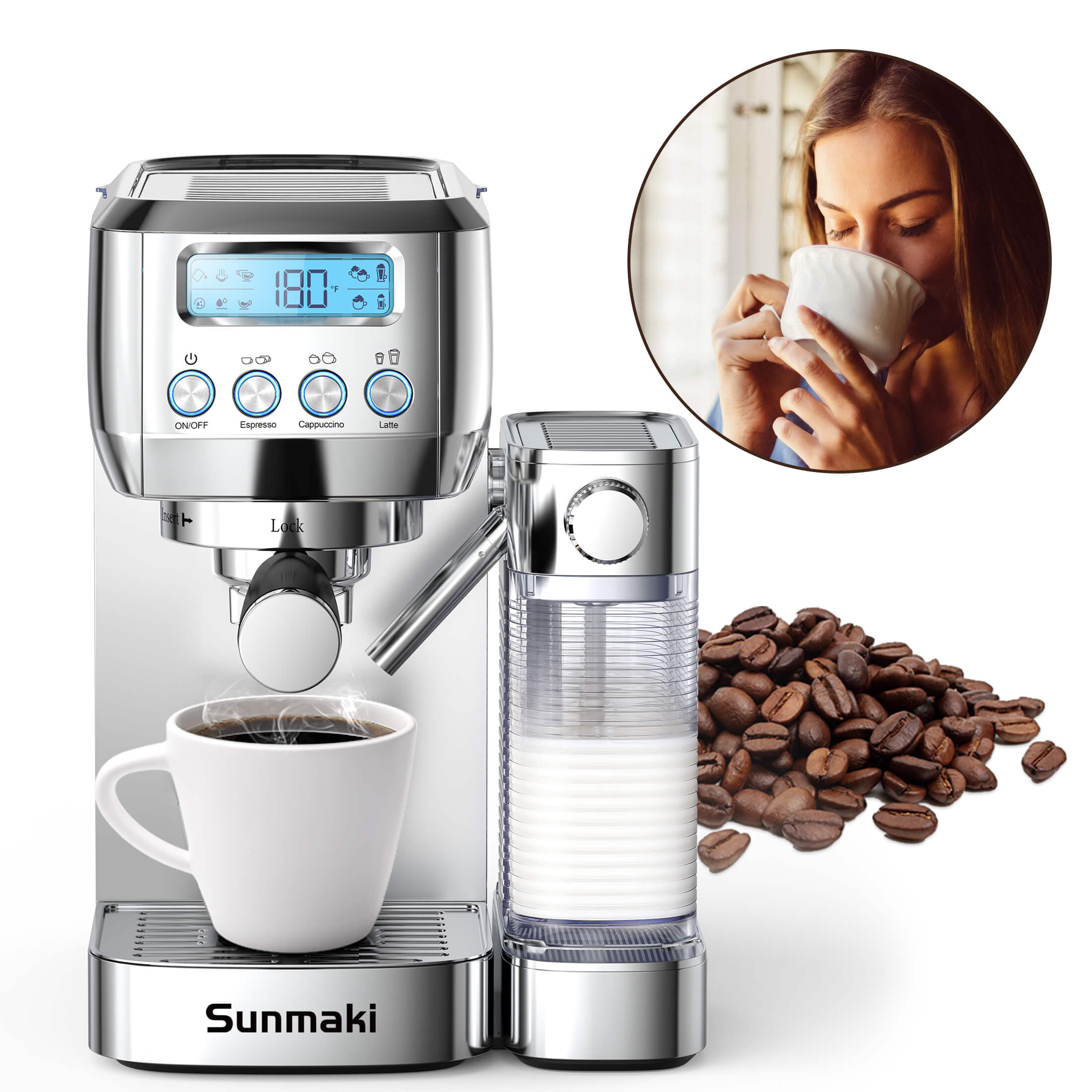 AMZCHEF 20 Bar Pressure Espresso Coffee Maker for home with Automatic Milk Frother