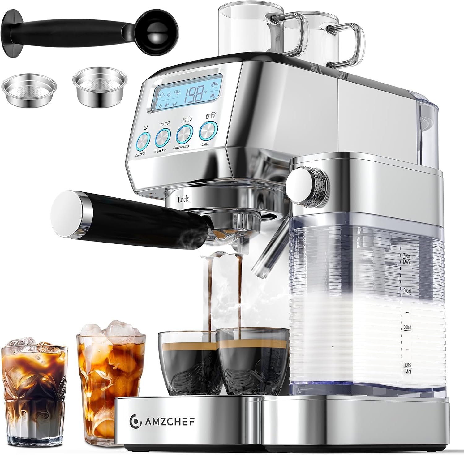 AMZCHEF 20 Bar Pressure Espresso Coffee Maker for home with Automatic Milk Frother